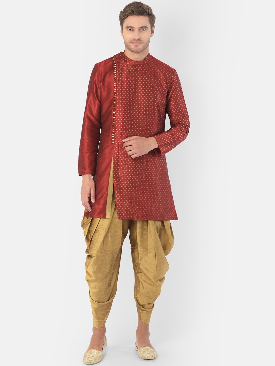 

DEYANN Men Red & Brown Woven Design Kurta with Patiala