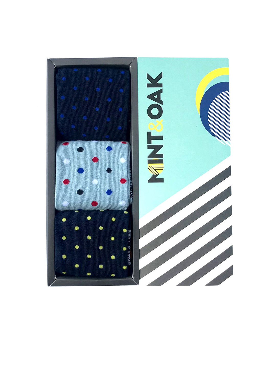 

Mint & Oak Men Pack Of 3 Polka Dot Patterned Calf-Length Socks, Black