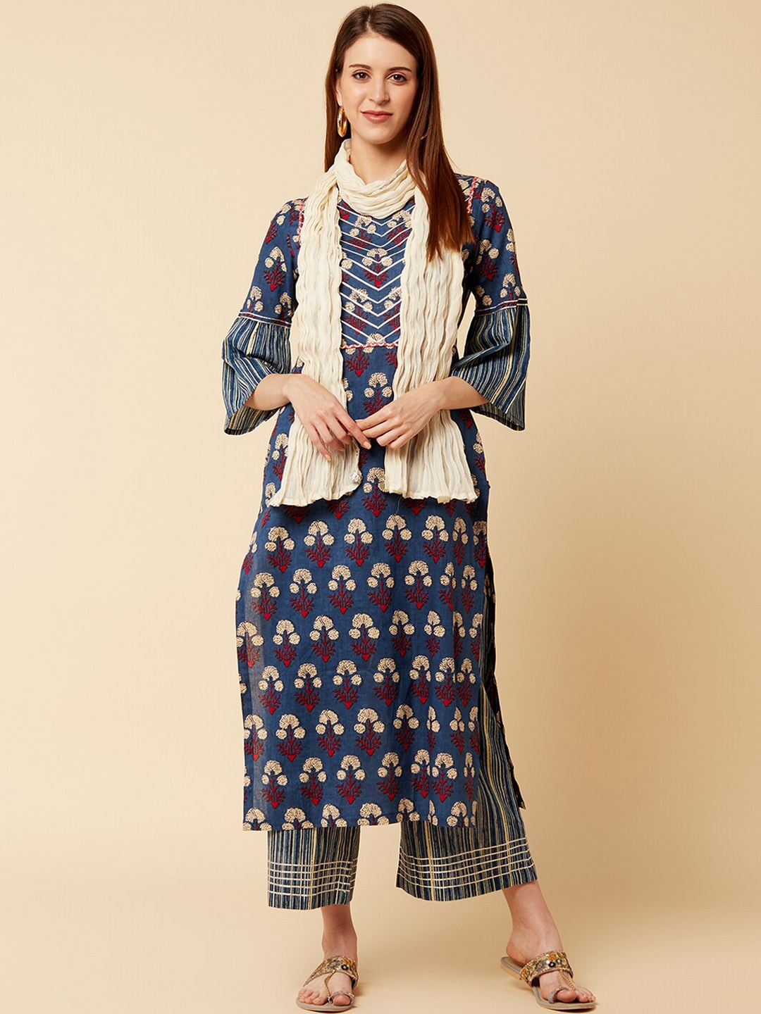 

KSUT Women Blue & Beige Printed Kurta with Palazzos & Dupatta