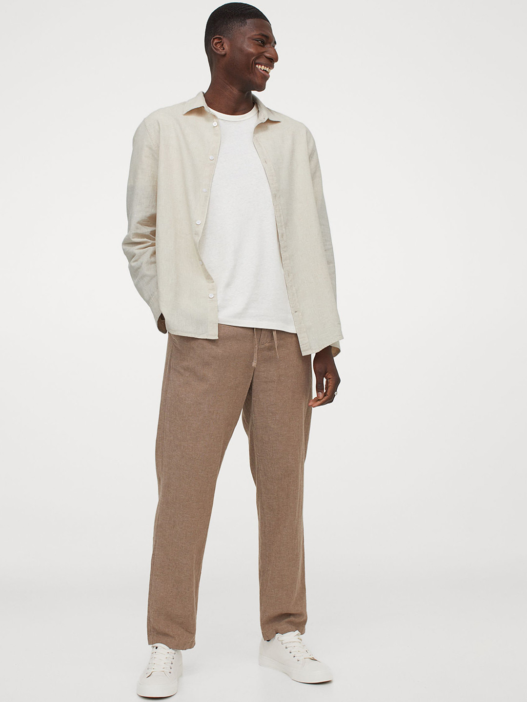 

H&M Men White Linen Blend Slim Fit Shirt