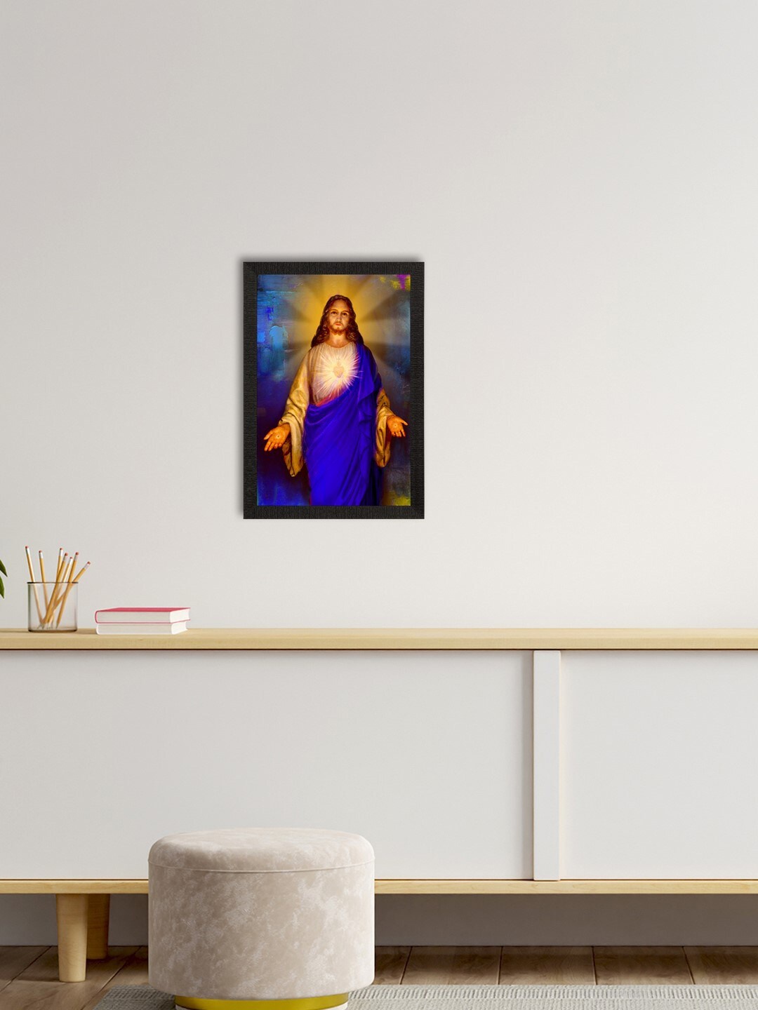

eCraftIndia Blue & Black Jesus Christ Satin Matt Texture UV Art Painting