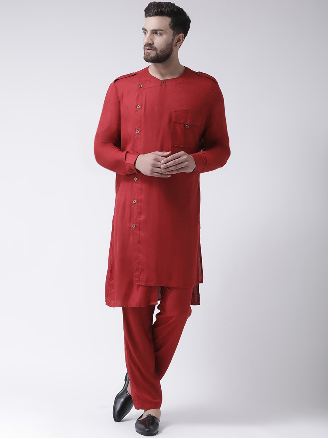 

I Know Men Maroon Solid Asymmetric Kurta