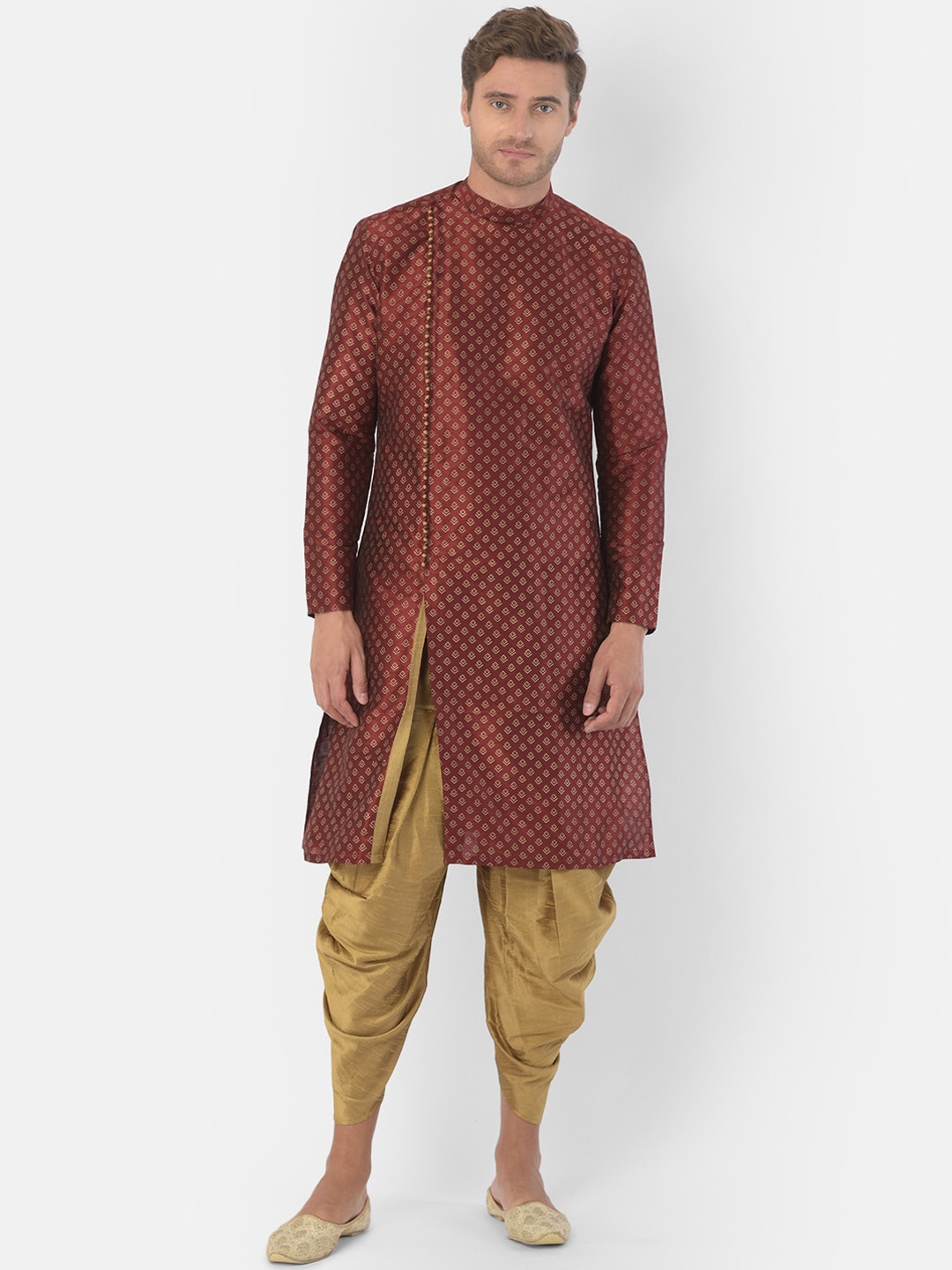 

DEYANN Men Maroon Self Design Kurta with Patiala