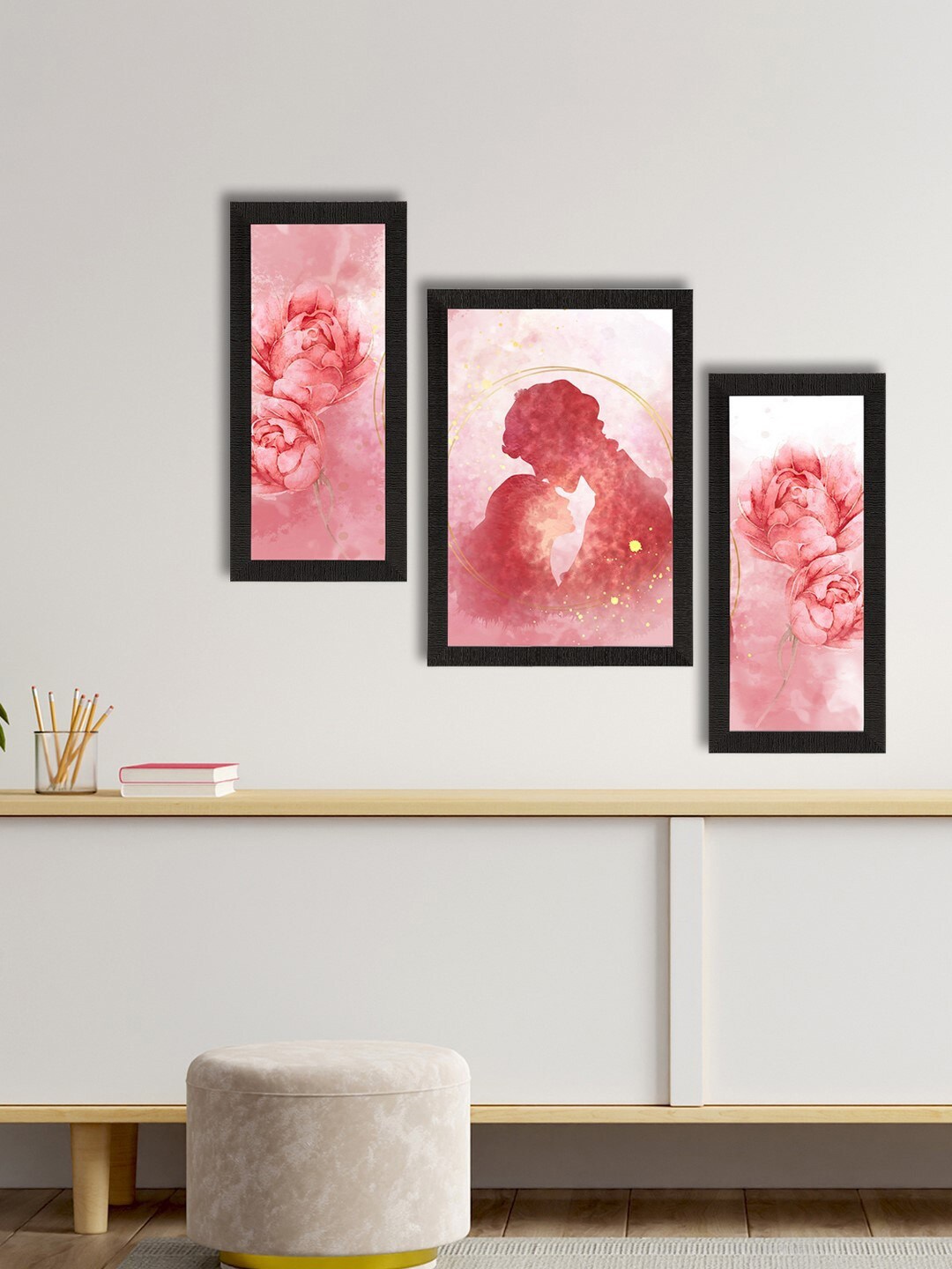 

eCraftIndia Set Of 3 Loving Couple Wall Art, Pink