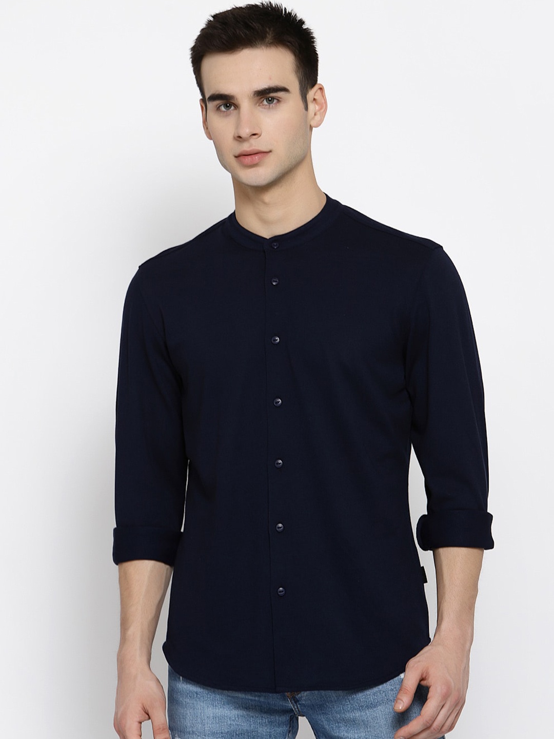 

Pepe Jeans Men Navy Blue Pure Cotton Solid Casual Shirt