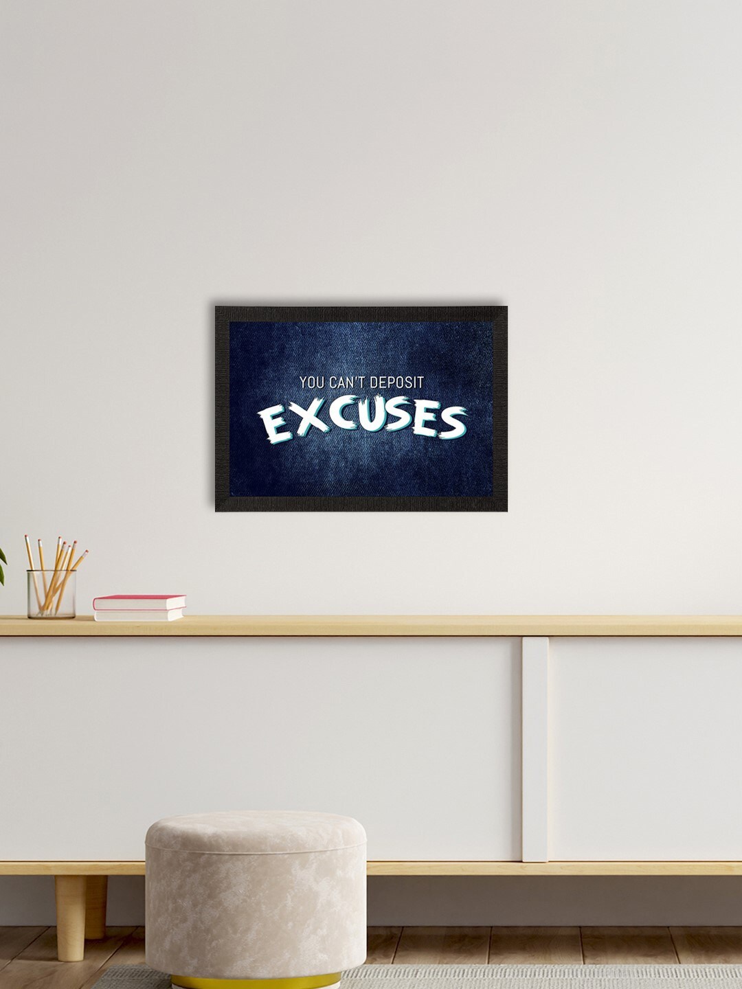 eCraftIndia Navy Blue & White Motivational Quote Satin Matte Texture UV Wall Painting
