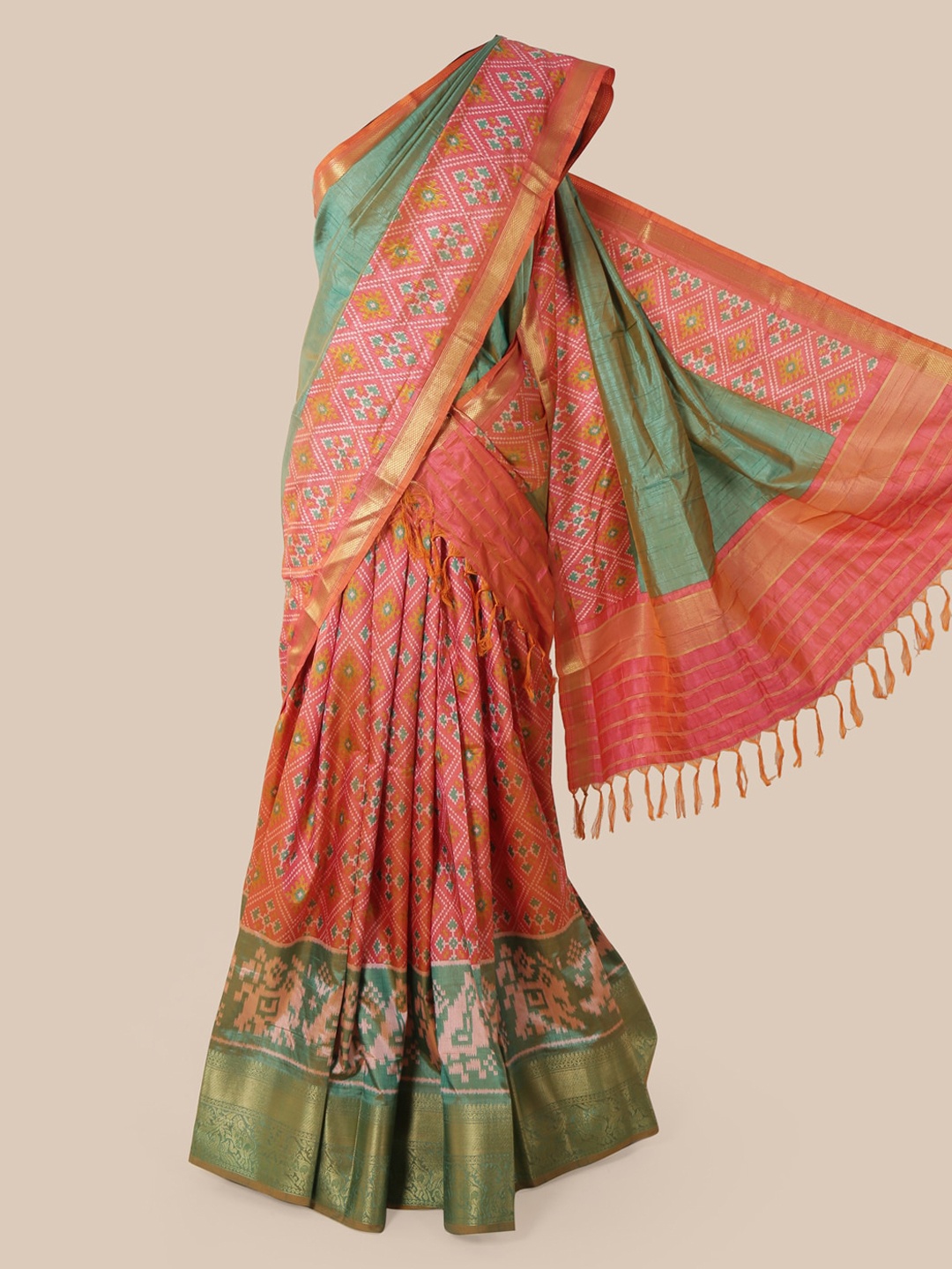 

Pothys Pink & Green Art Silk Printed Lehenga Saree