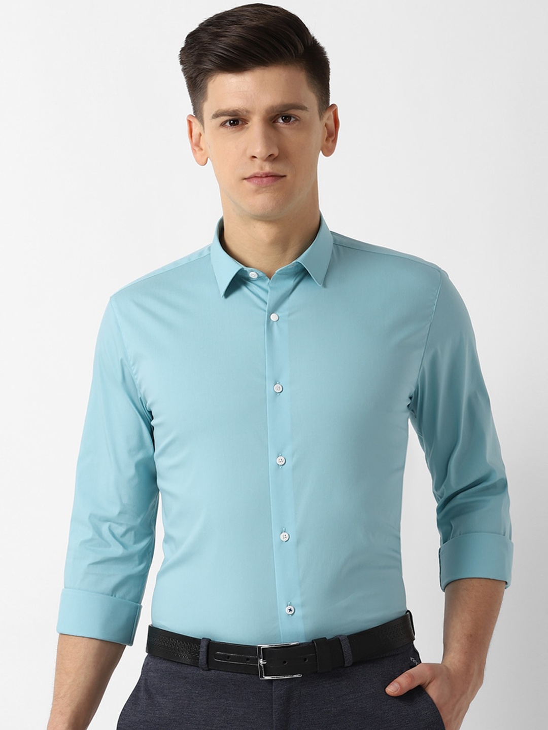 

Louis Philippe Sport Men Turquoise Blue Slim Fit Solid Casual Cotton Shirt
