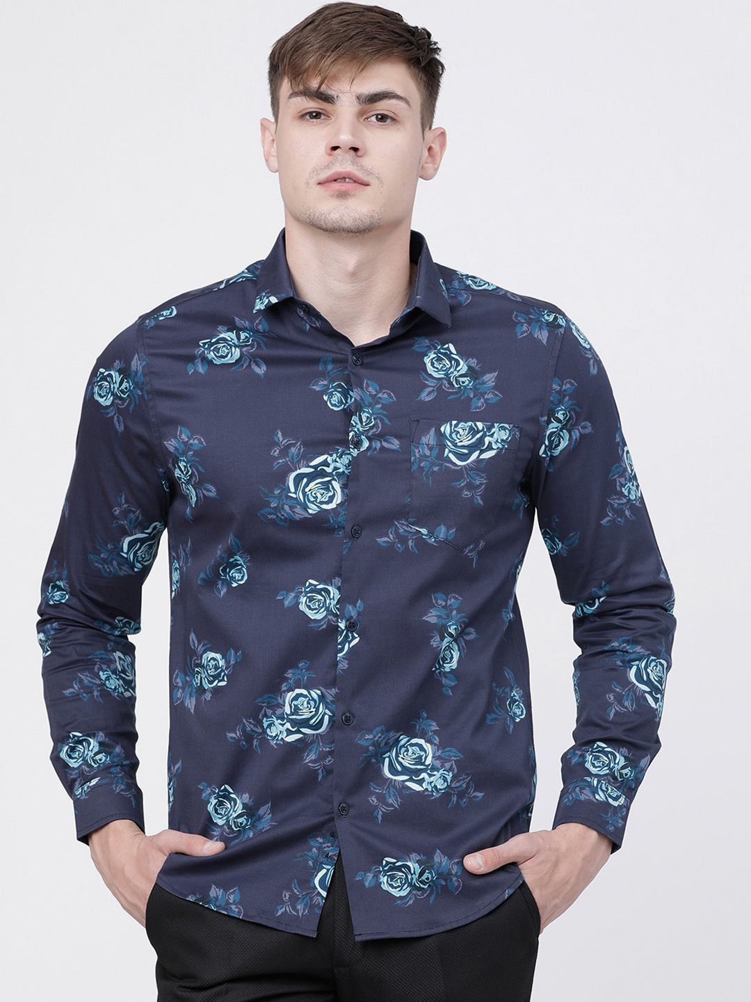 

HIGHLANDER Men Navy Blue Slim Fit Printed Casual Shirt