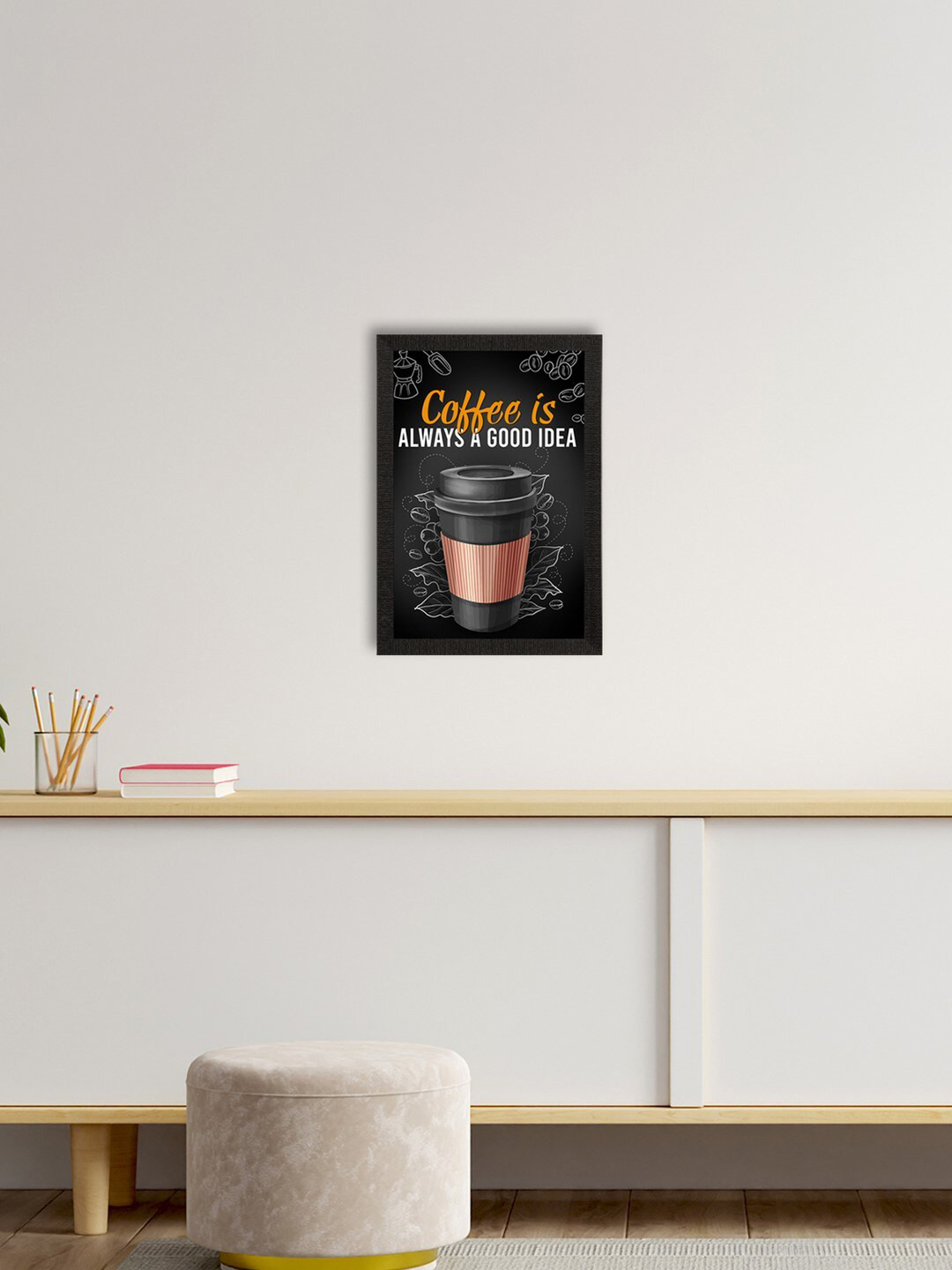 

eCraftIndia Black & Brown Food Quote Satin Matte Texture UV Wall Painting