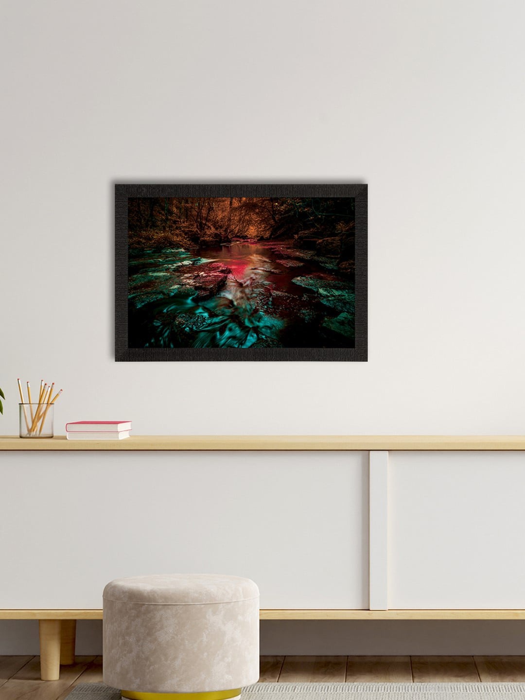 

eCraftIndia Multicoloured Beautiful Scenic Waterfall View Satin Matt Texture Art Painting, Multi