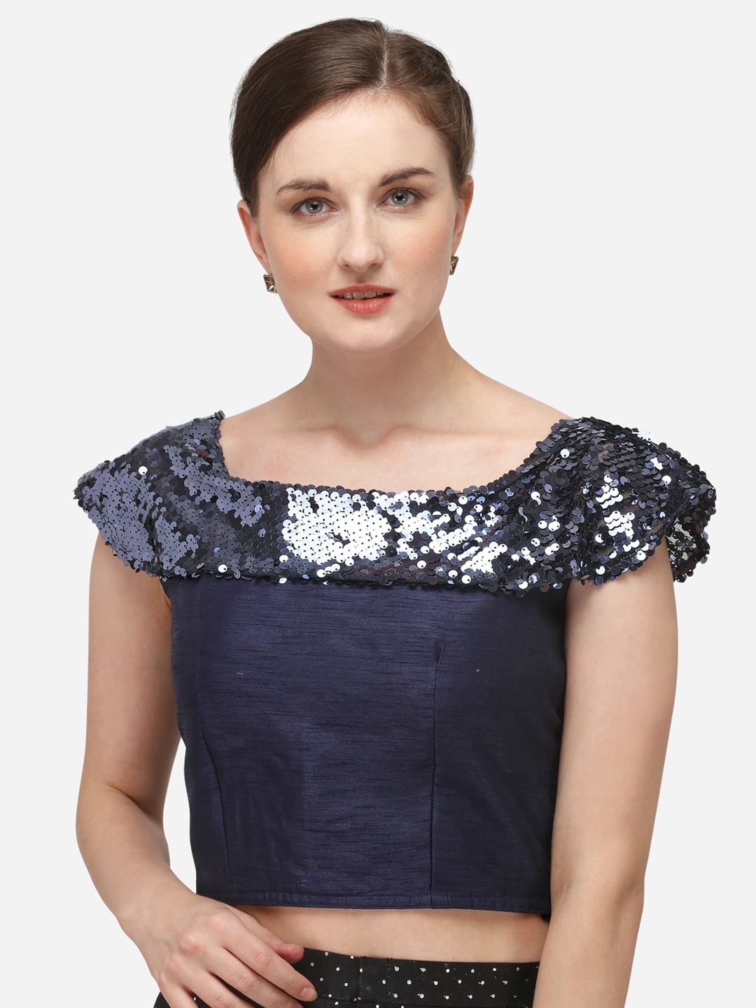 

Nanda Silk Mills Women Navy Blue Embellished Stitched Saree Blouse