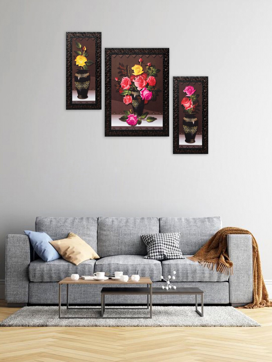 

Indianara Set of 3 Brown & Pink Flowers in Vases Framed Art Prints