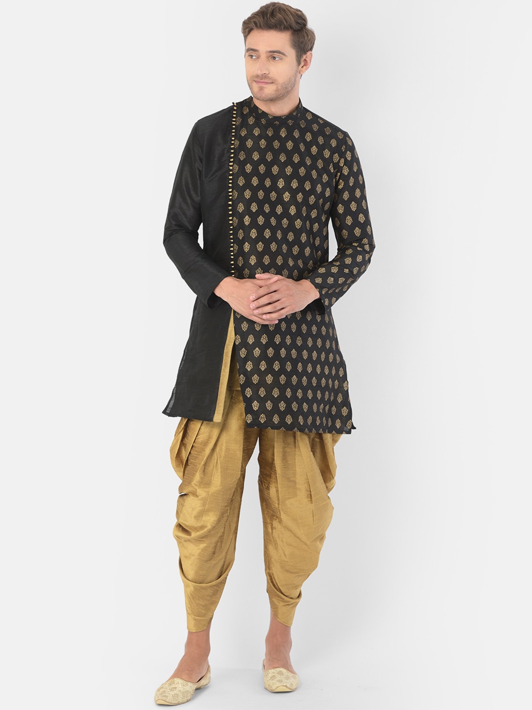 

DEYANN Men Black & Brown Printed Kurta with Patiala