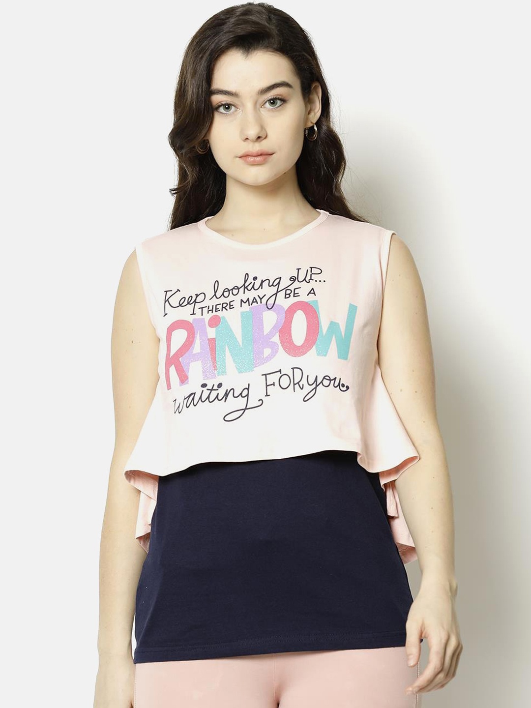 

V2 Value & Variety Pink & Black Layered Chambray Regular Top