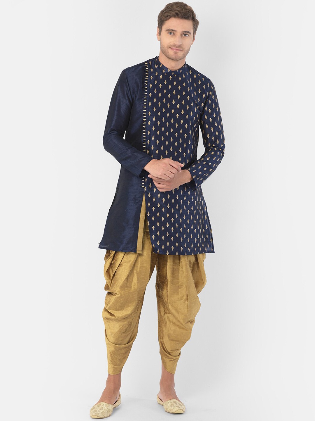 

DEYANN Men Navy Blue Ethnic Motifs Printed Kurta
