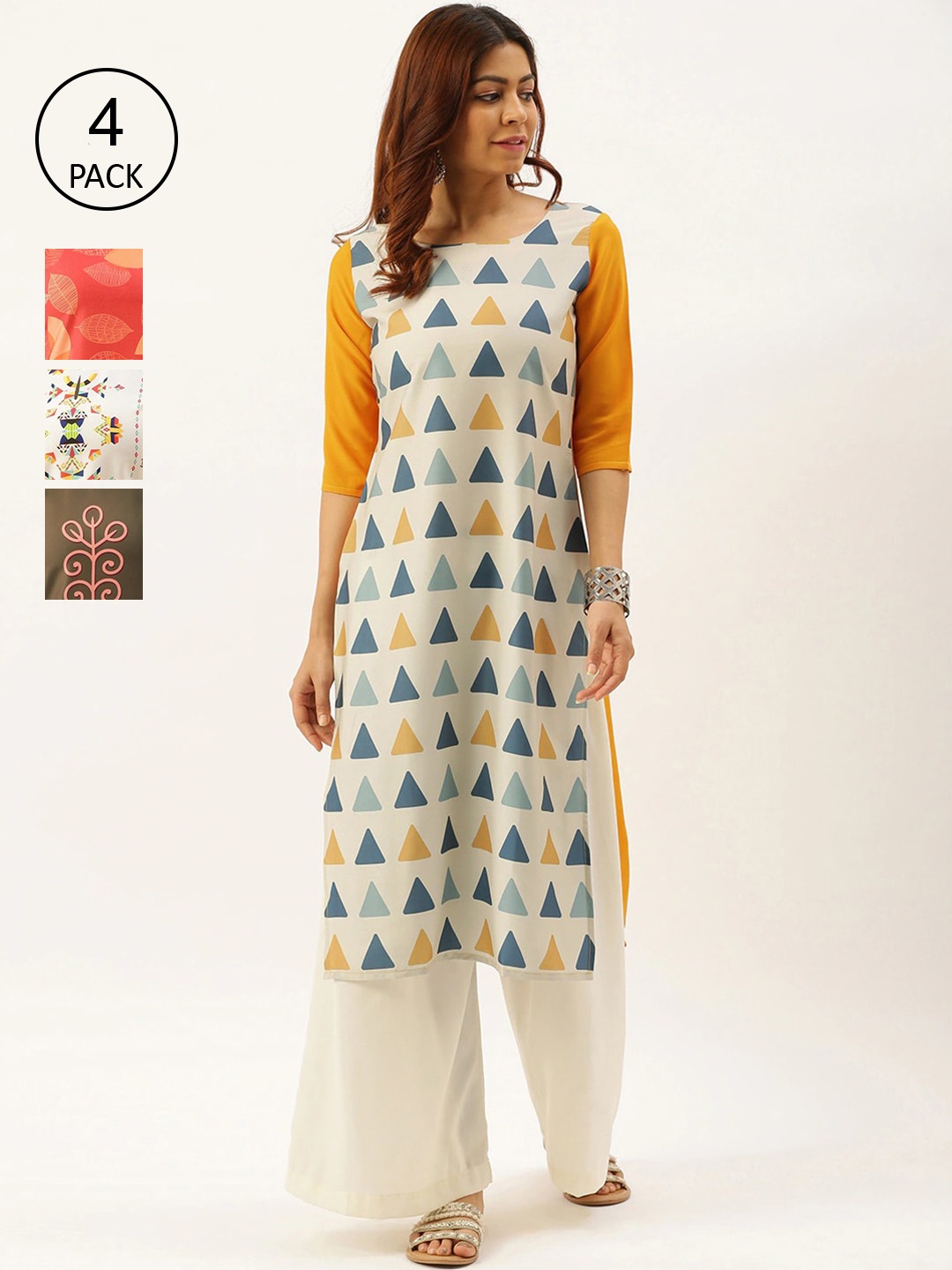 

7Threads Women Multicoloured Quirky Embroidered Pack of 2 Thread Work Crepe Kurta, Multi