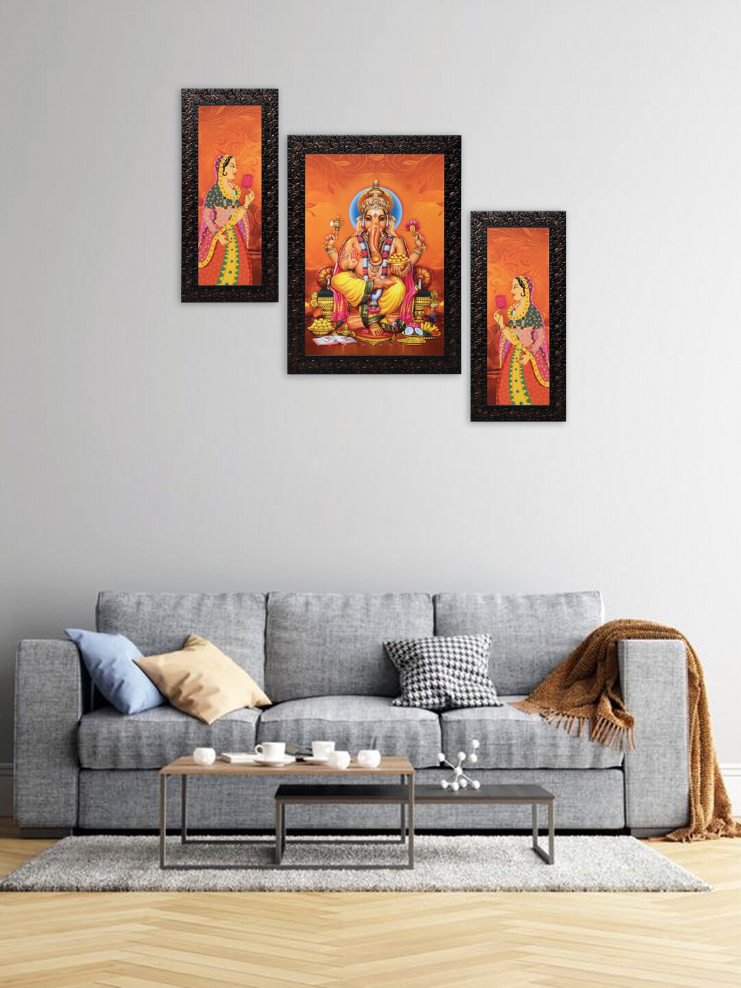 

Indianara Set of 3 Orange & Yellow Ganesha Framed Art Prints without Glass