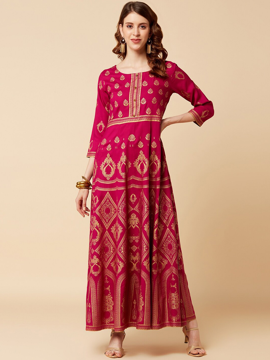 

Varanga Women Maroon Ethnic Motifs Printed Anarkali Kurta