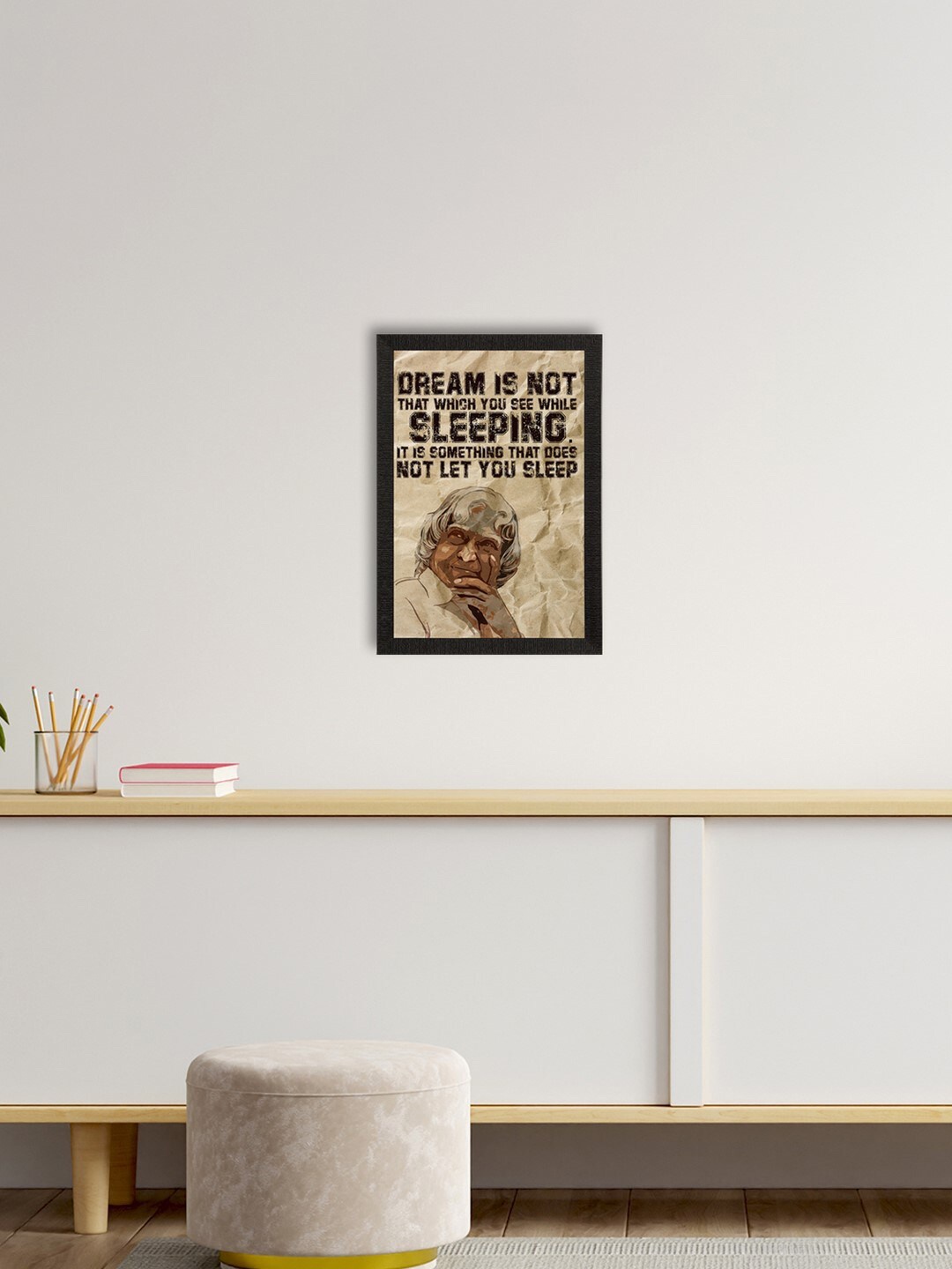 

eCraftIndia Beige & Black A. P. J. Abdul Kalam Motivational Quote Wall Painting