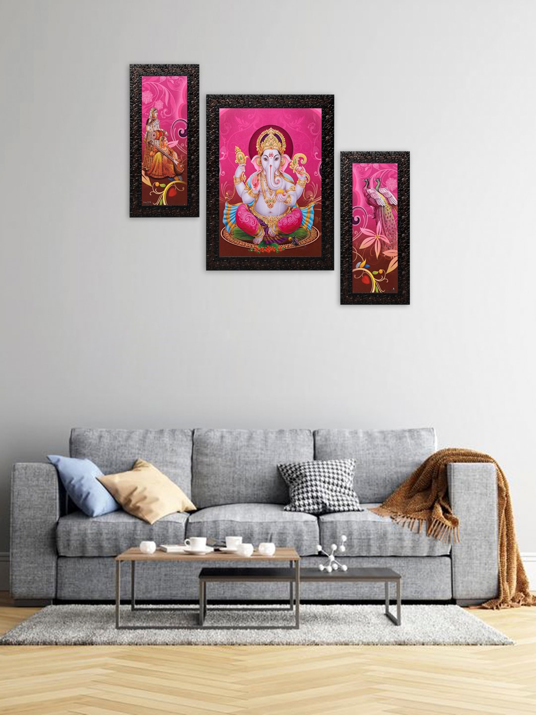 

Indianara Set of 3 Multicoloured Lord Ganesha Framed Wall Paintings without Glass, Multi