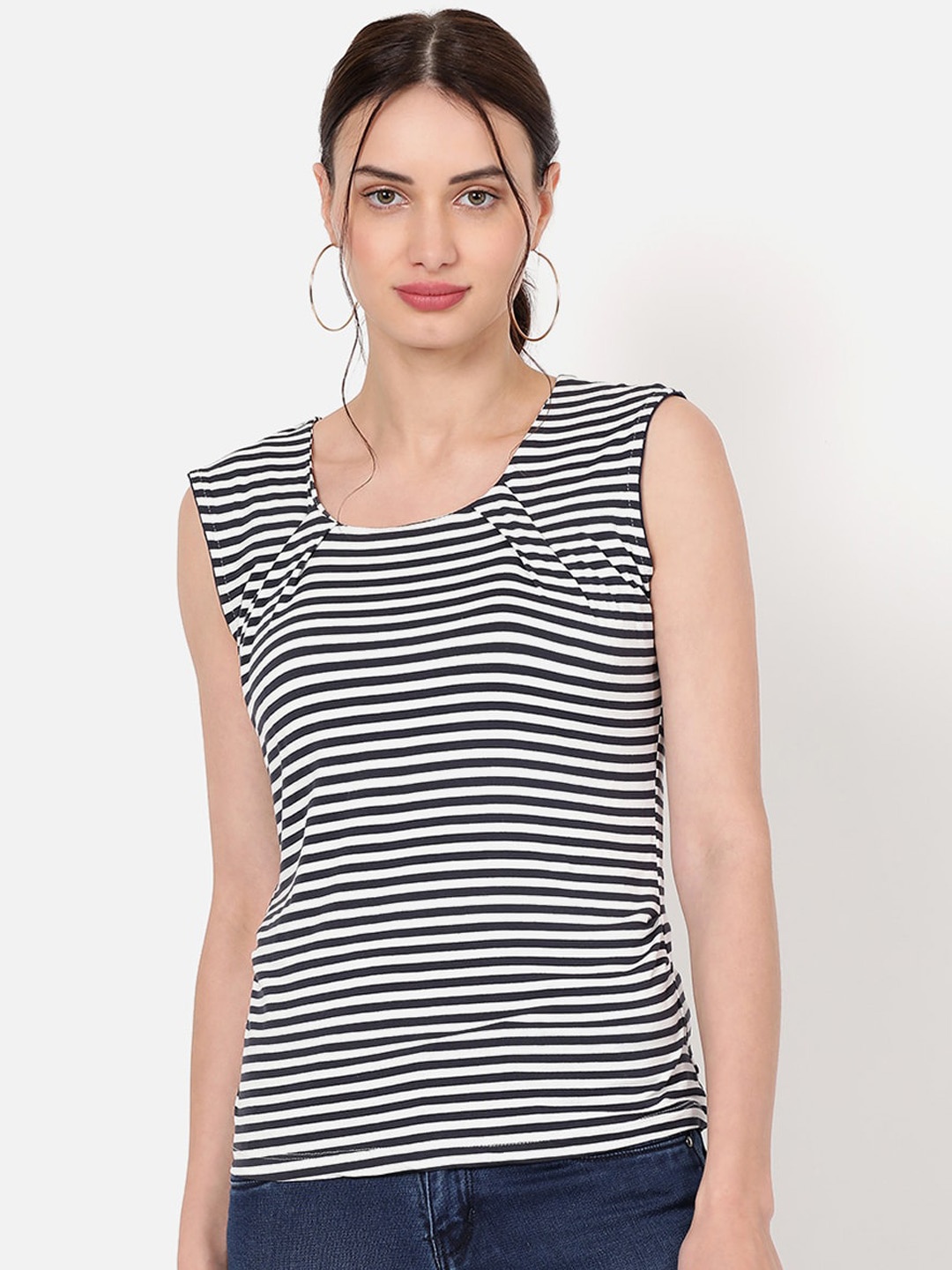 

V2 Value & Variety Blue Striped Chambray Regular Top