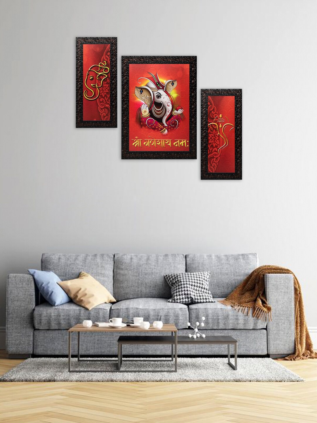 

Indianara Set Of 3 Red & Yellow Ganesha Framed Wall Arts