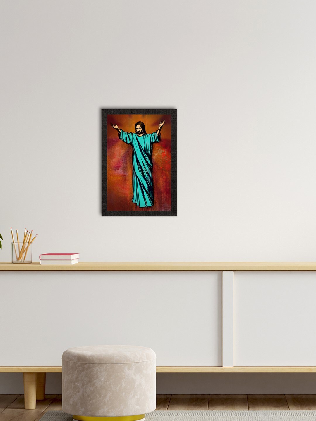 

eCraftIndia Orange & Blue Jesus Christ Satin Matt Texture UV Wall Art