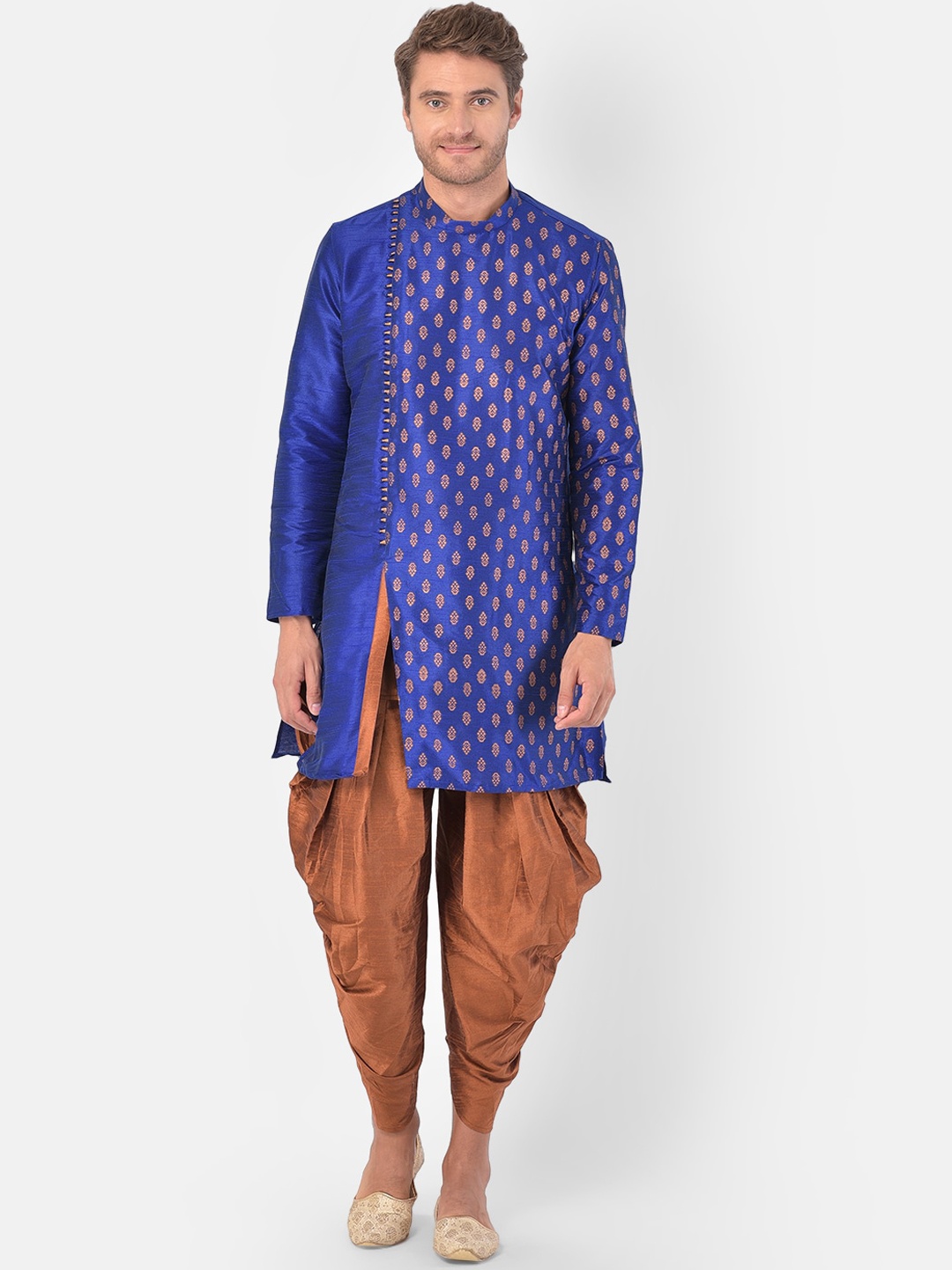 

DEYANN Men Blue & Brown Printed Kurta with Dhoti Pants