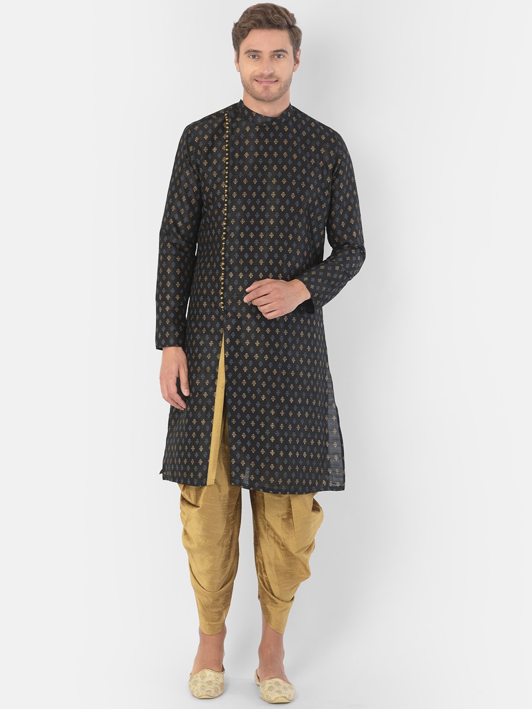 

DEYANN Men Black & Brown Printed Kurta with Dhoti Pants