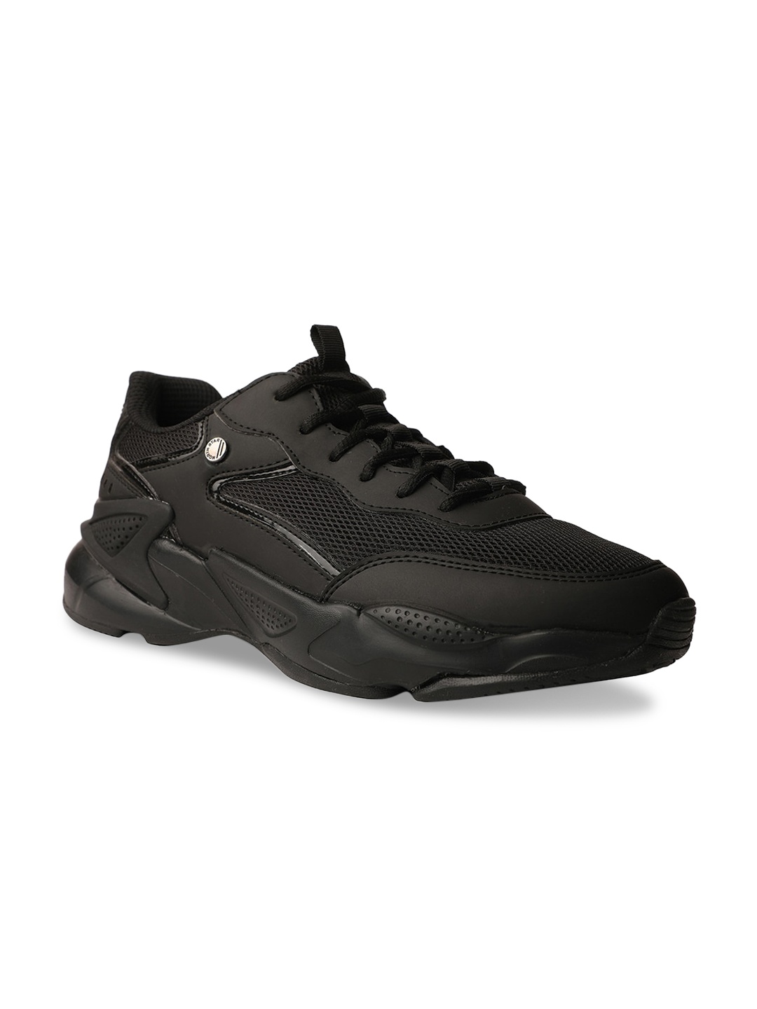 North Star Men Black Woven Design PU Sneakers
