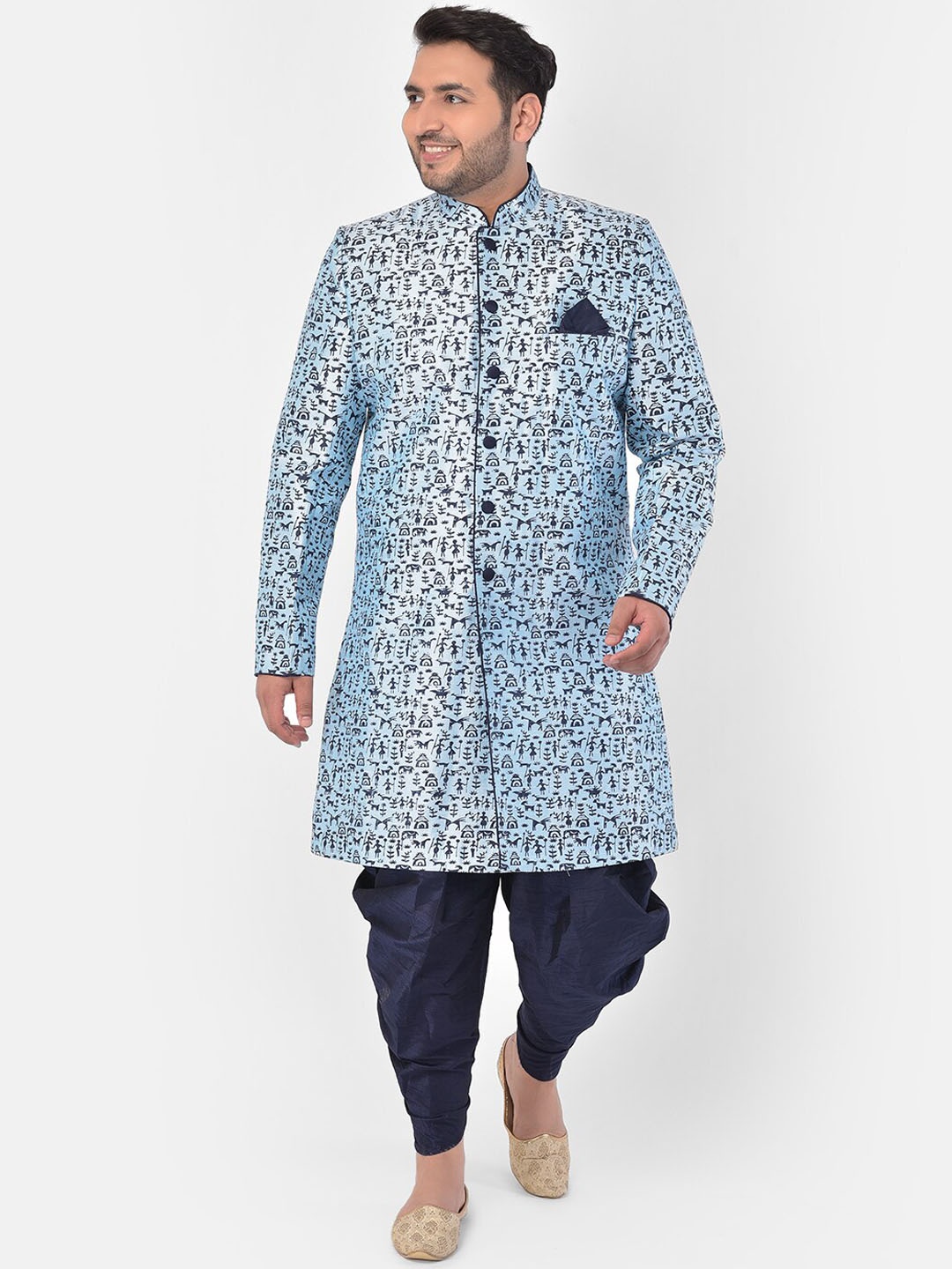 

DEYANN PLUS Men Blue Printed Sherwani Set