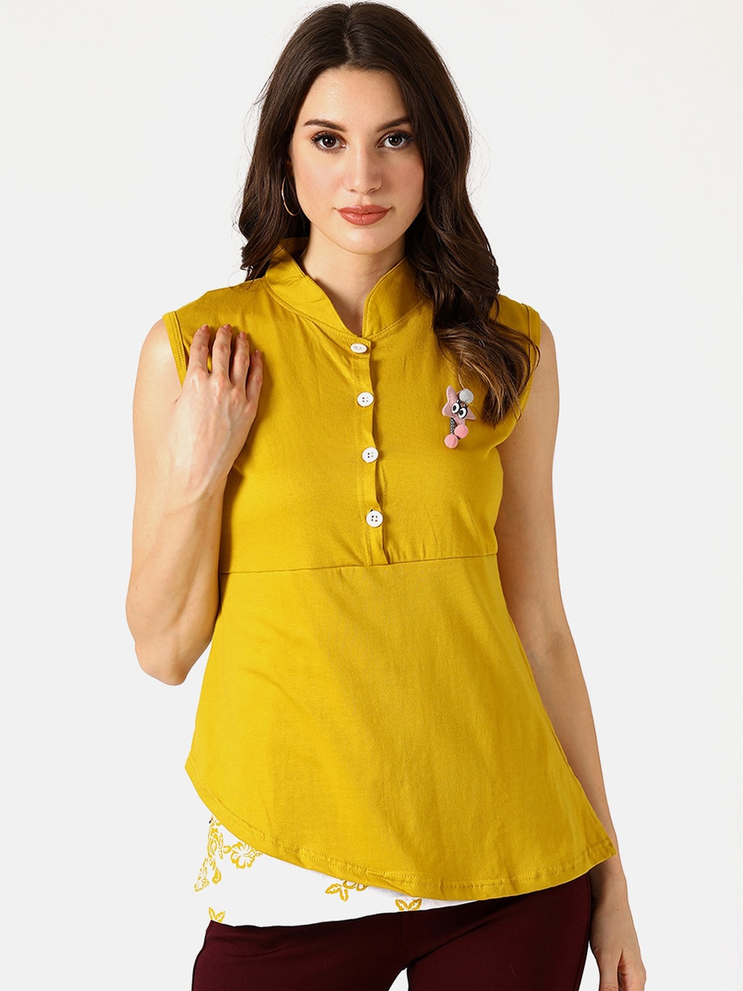 

V2 Value & Variety Mustard Mandarin Collar Chambray Regular Top
