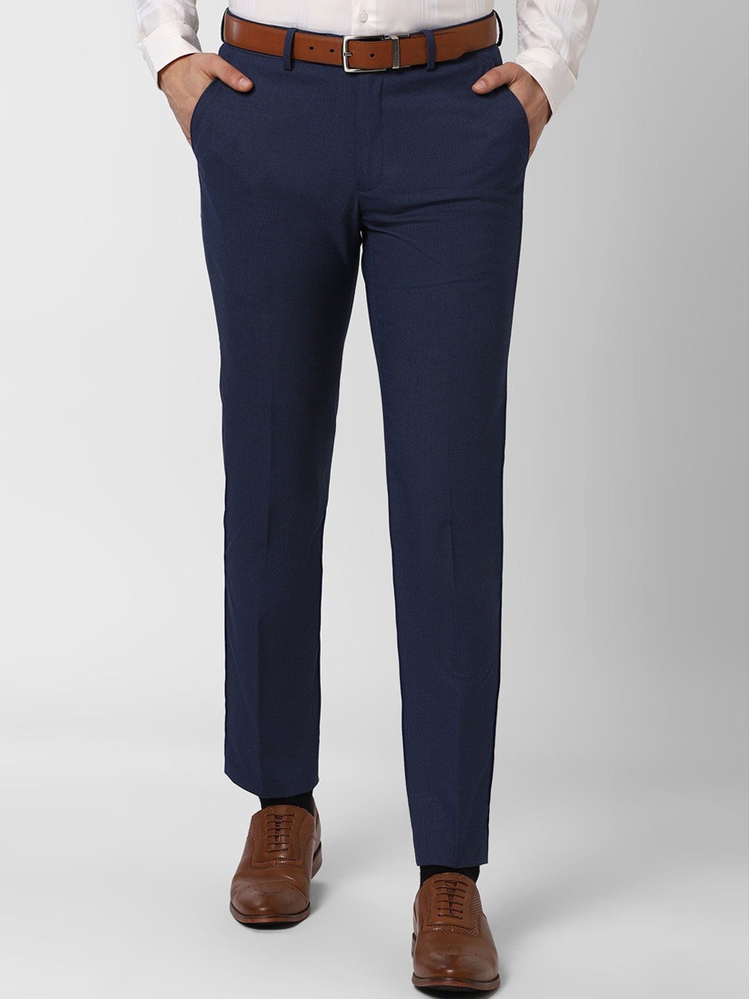 

Peter England Men Navy Blue Slim Fit Solid Formal Trousers
