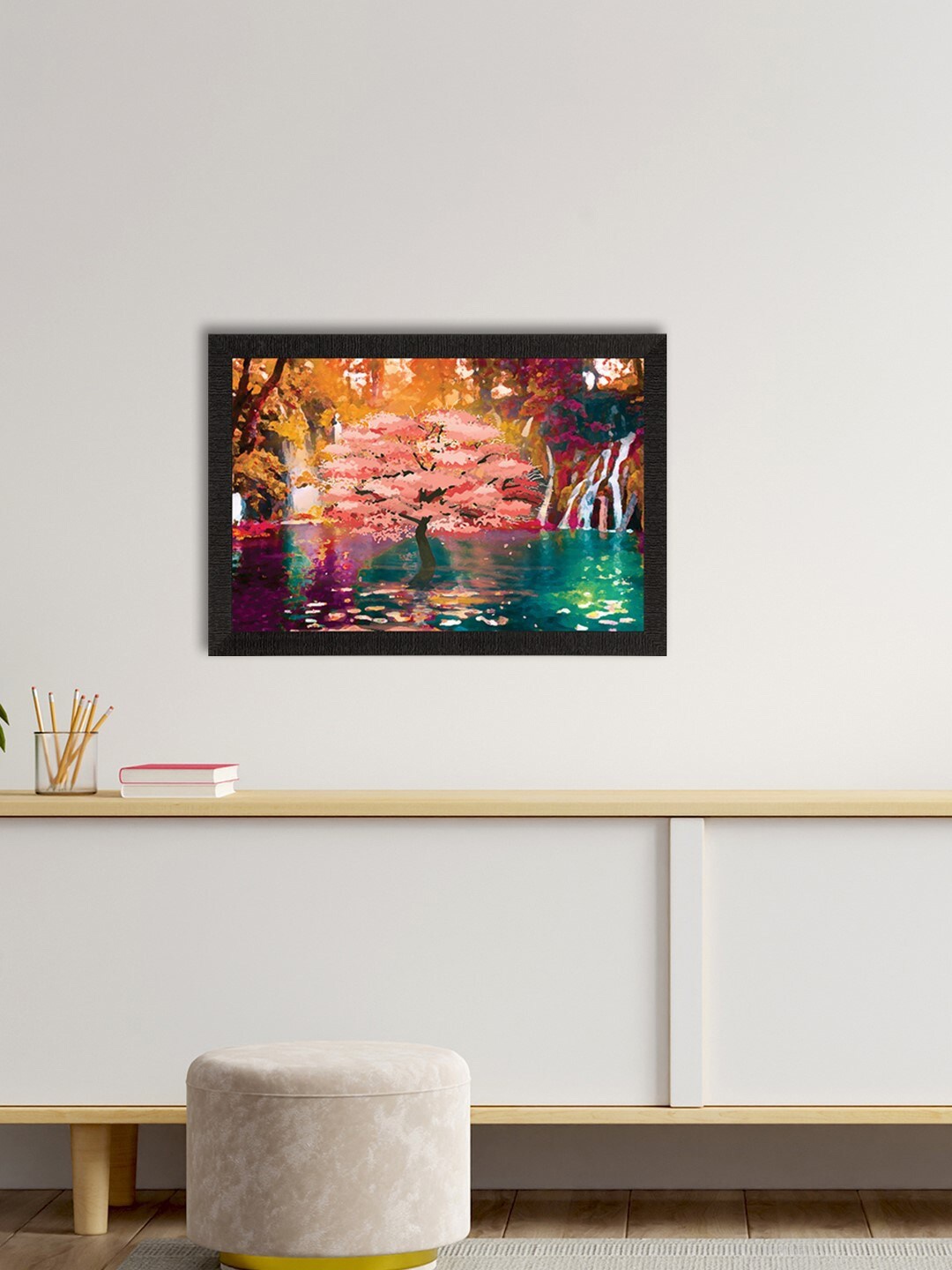 

eCraftIndia Orange & Blue Beautiful Artistic Scenic Waterfall View Satin Matt Texture UV Art Painting