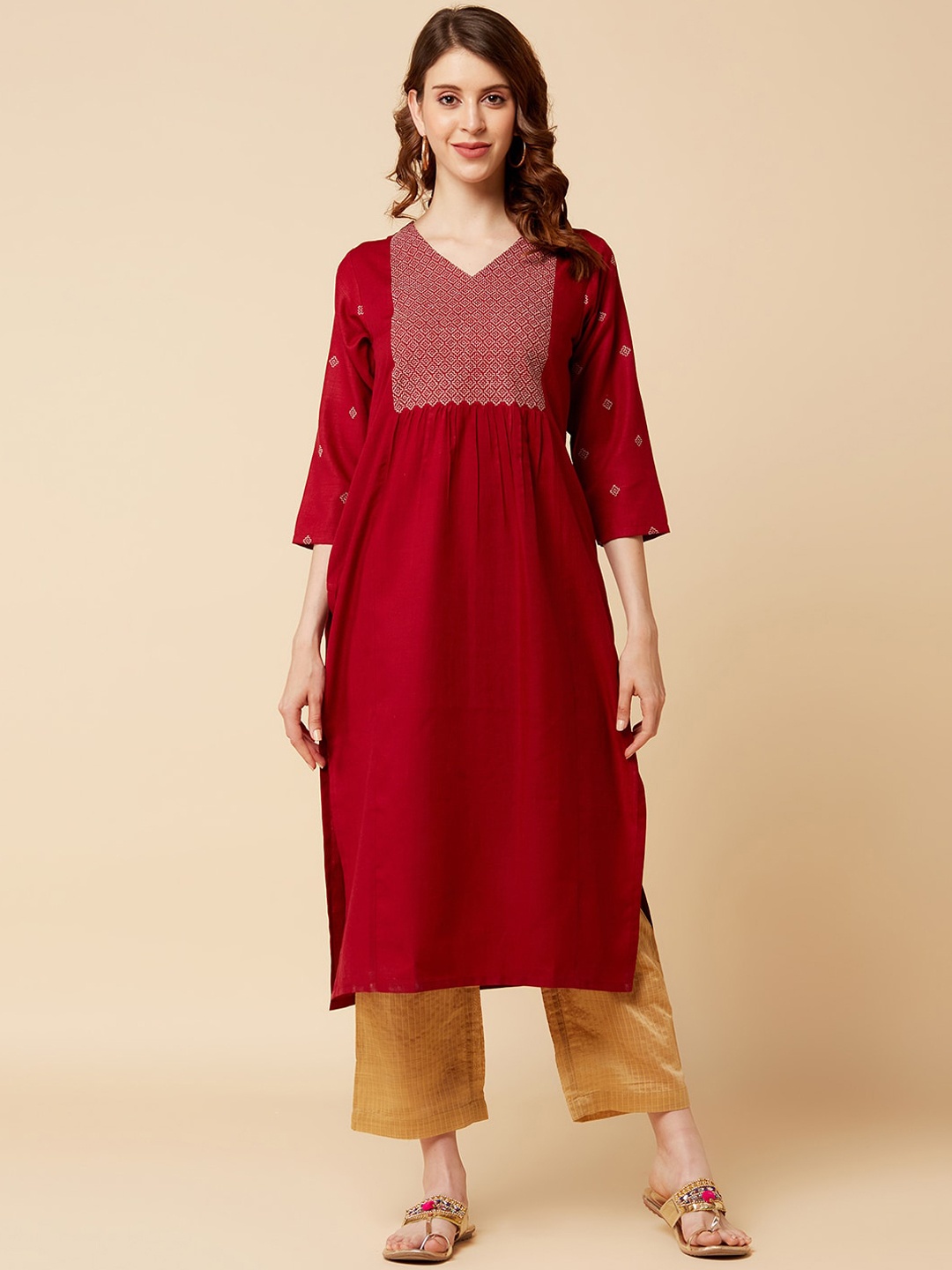 

Varanga Women Maroon Yoke Design Kurta