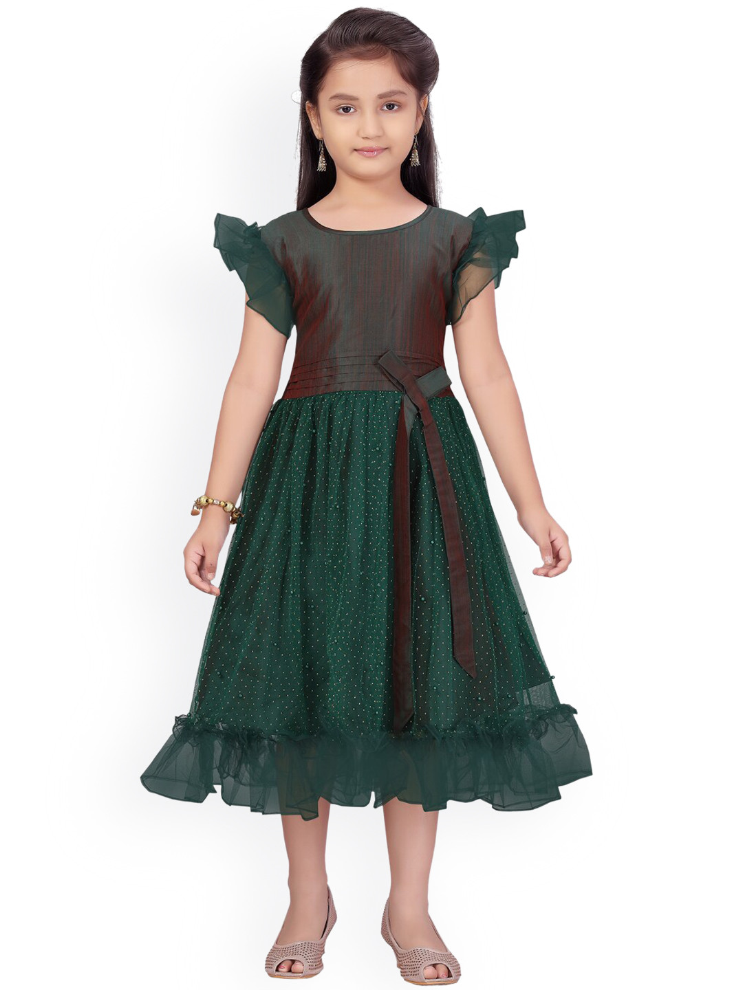 

Aarika Girls Green Embellished Fit and Flare Dress