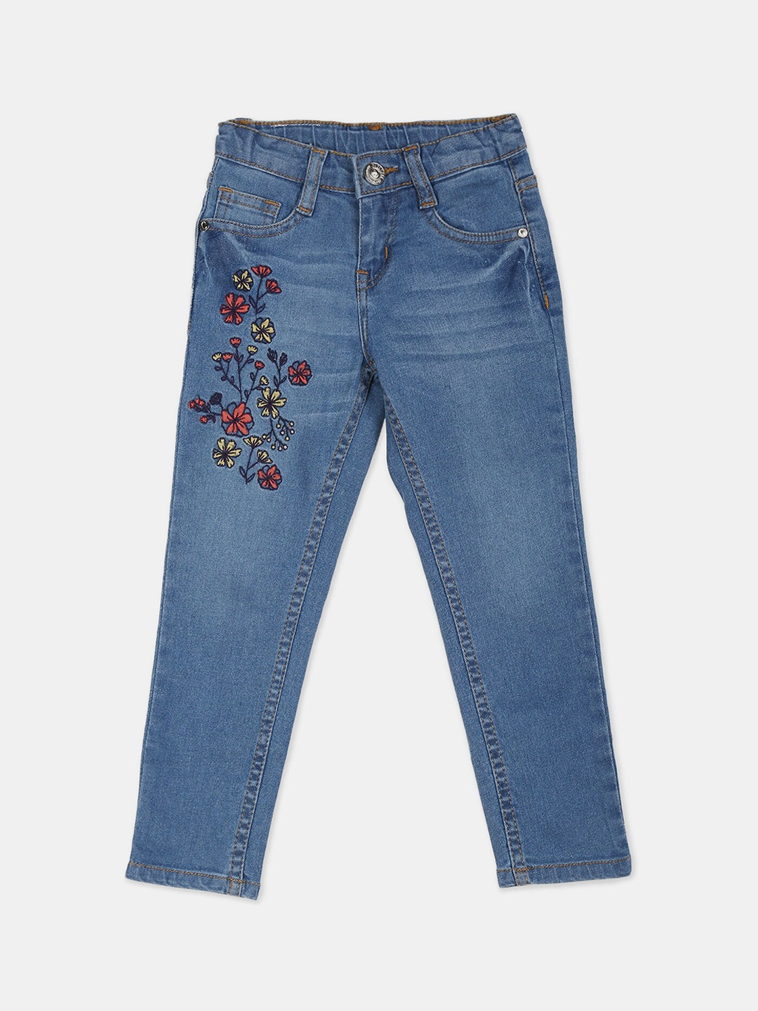 

Cherokee Girls Blue Regular Fit Mid-Rise Low Distress Embroidered Jeans