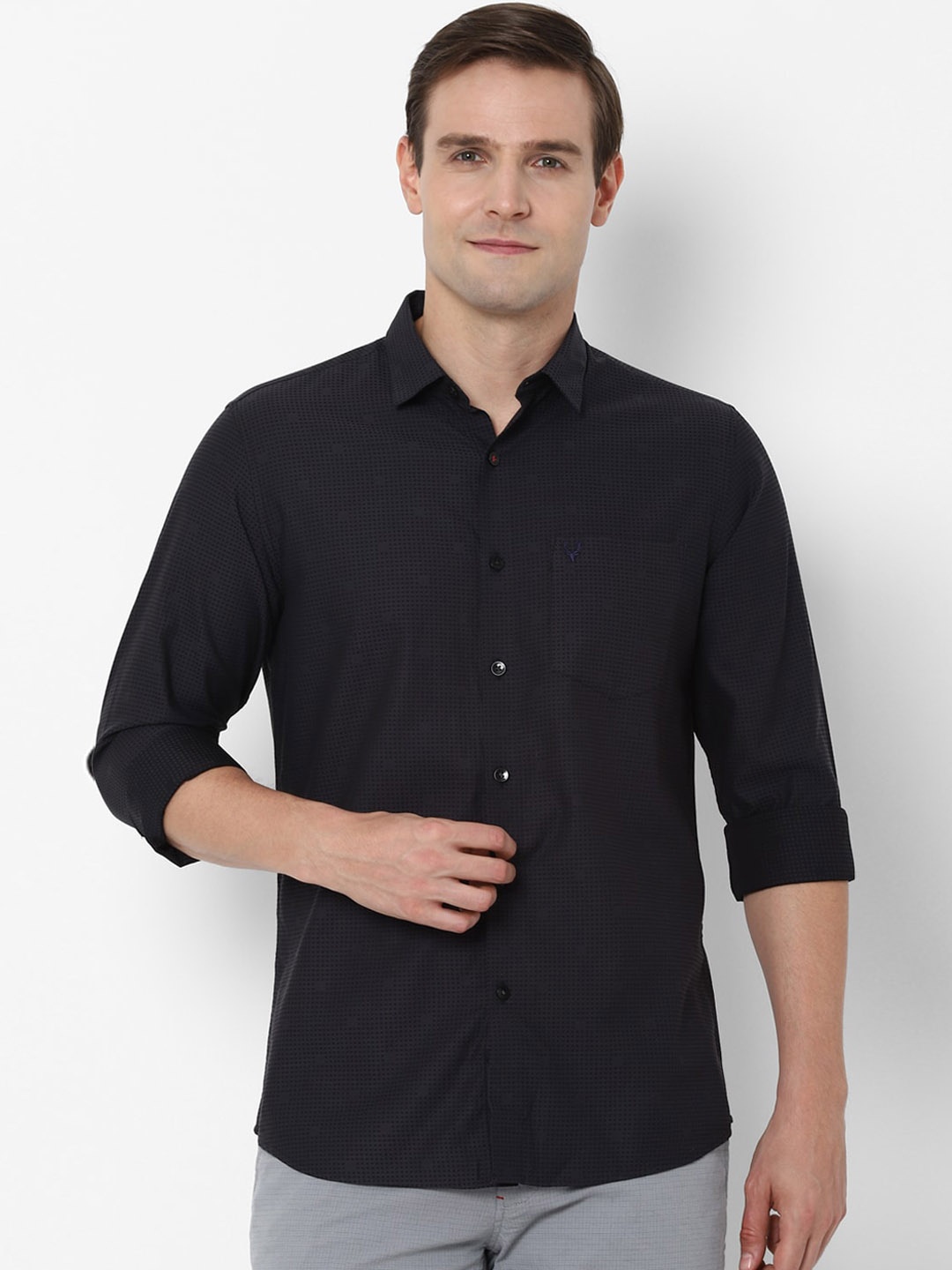 

Allen Solly Men Black Pure Cotton Slim Fit Self Checked Casual Shirt