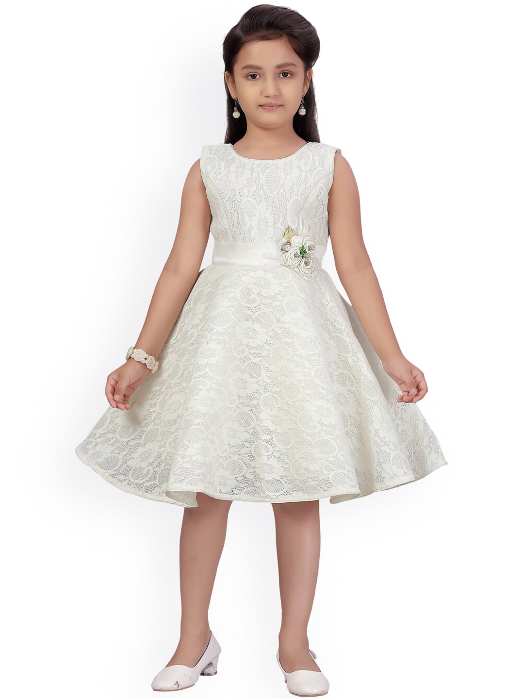 

Aarika Girls Off-White Lace Fit & Flare Dress