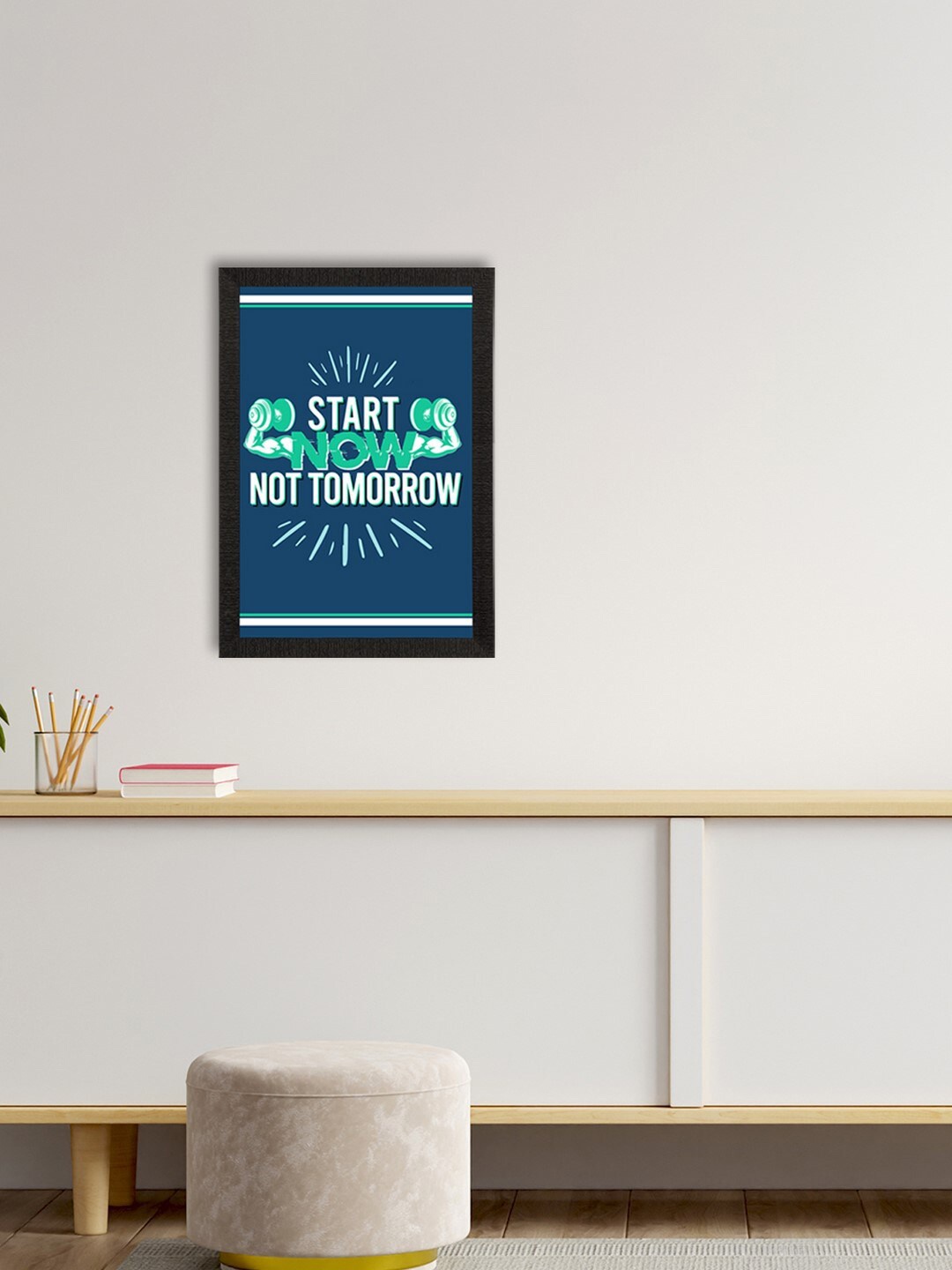 eCraftIndia Blue & White Gym Motivational Quote Satin Matt Texture UV Art Painting