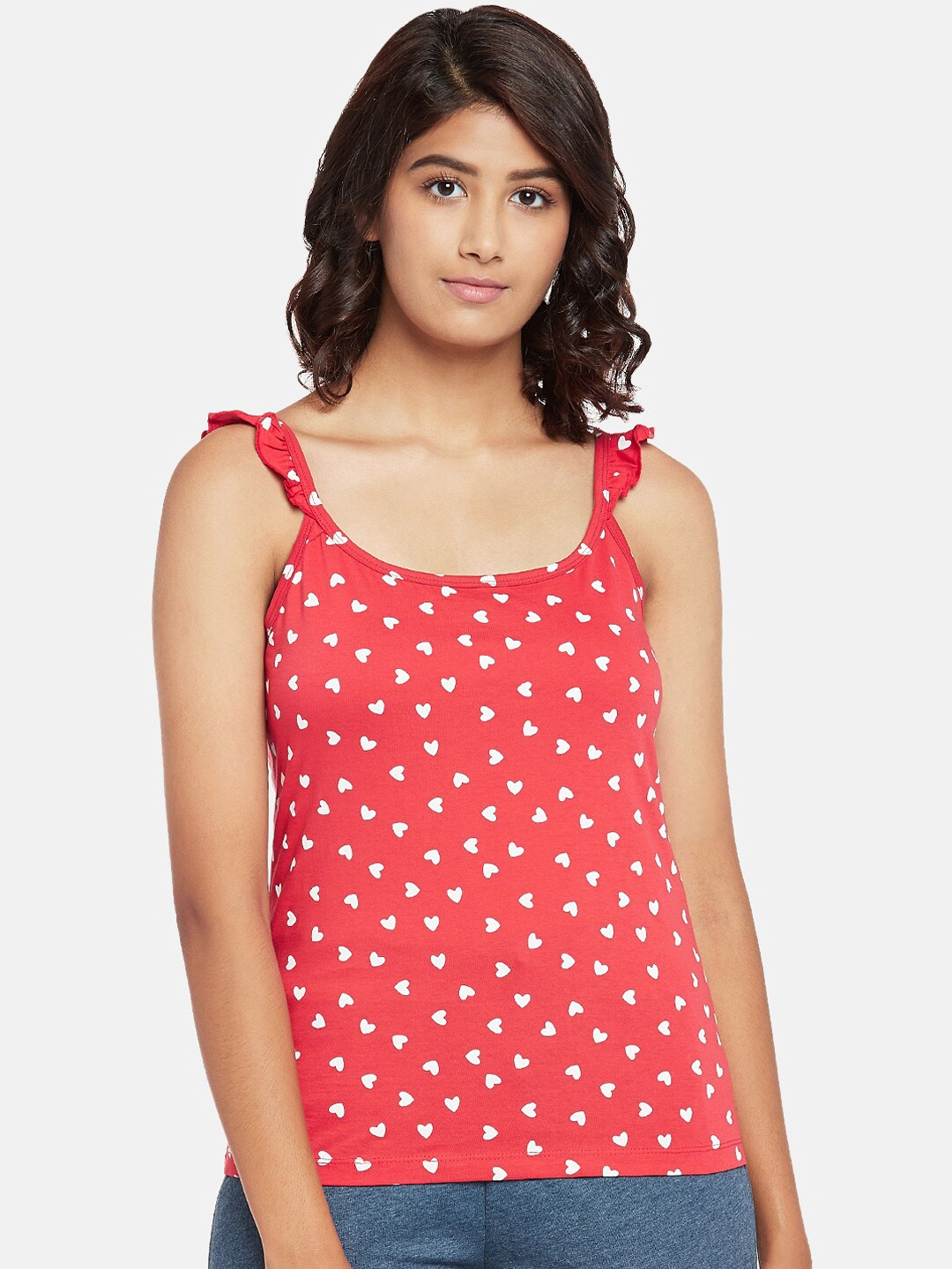 

Dreamz by Pantaloons Red Printed Pure Cotton Regular Lounge tshirt