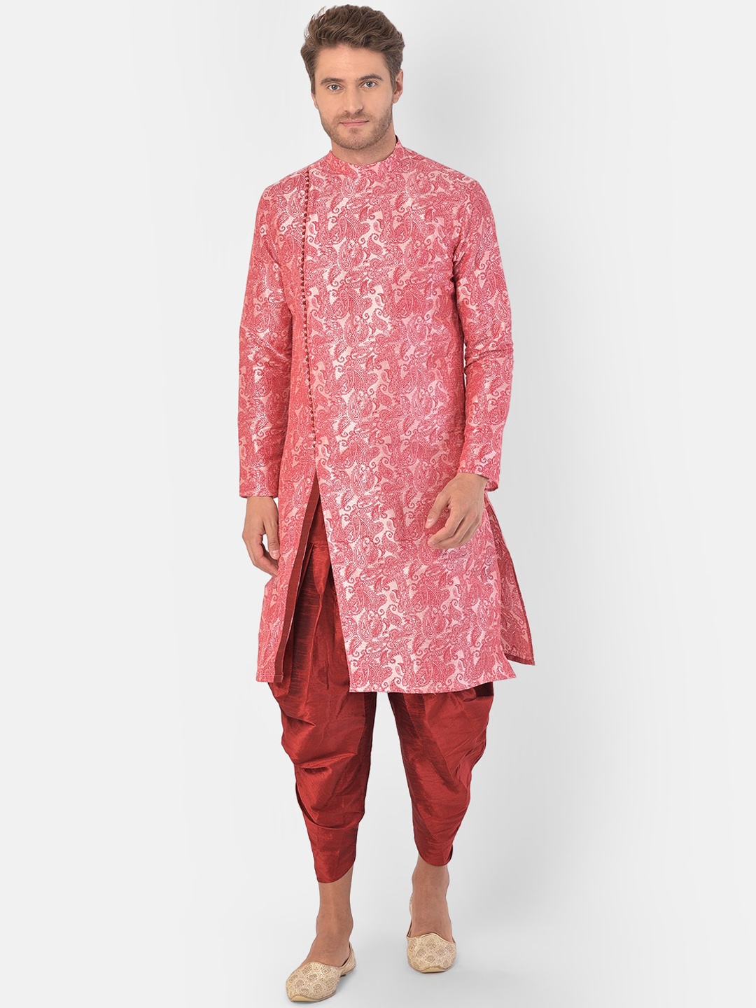 

DEYANN Men Pink Printed Kurta with Dhoti Pants