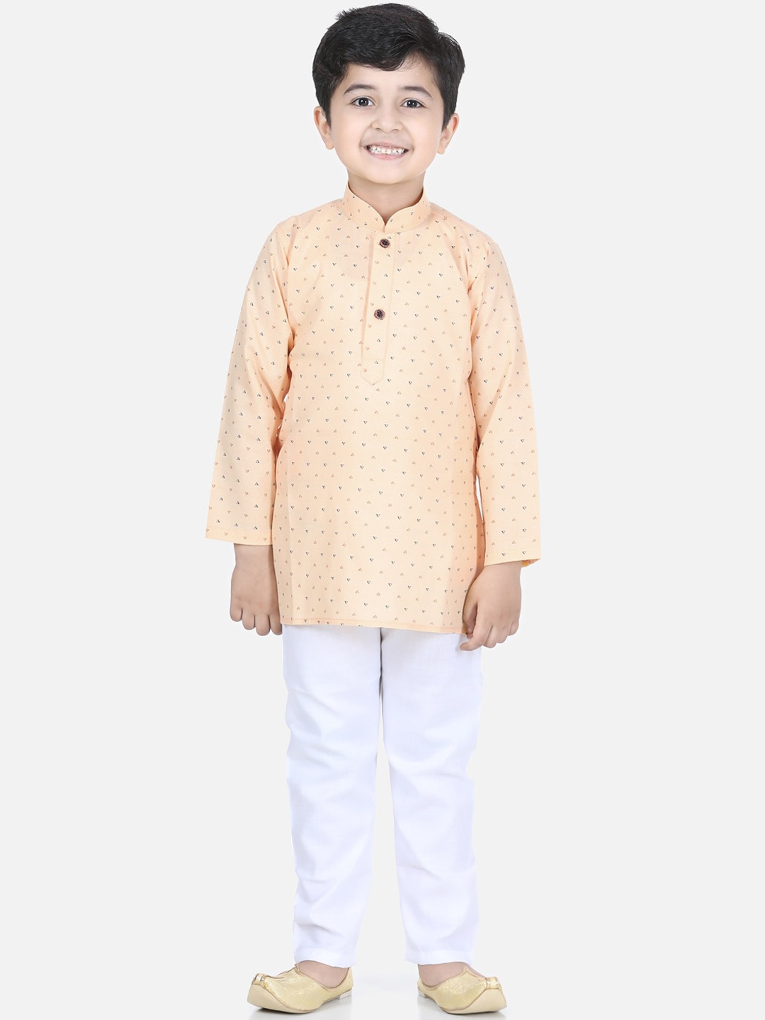 

Kidling Boys Yellow & White Printed Kurta with Pyjamas