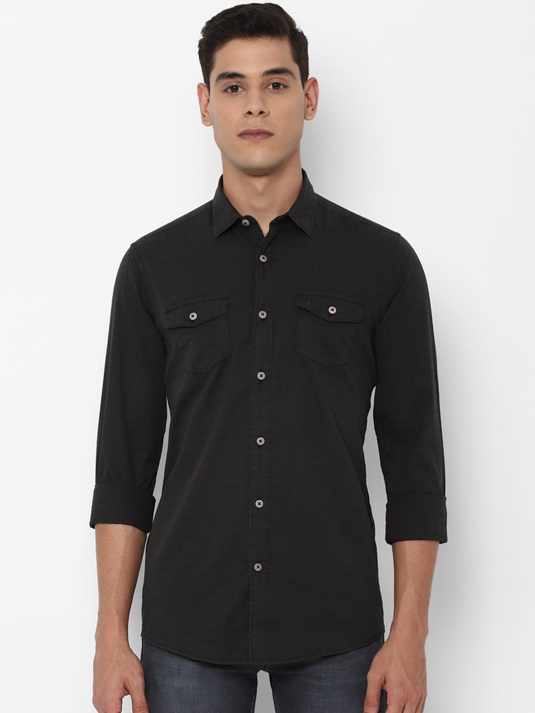 Allen Solly Sport Men Black Regular Fit Solid Casual Shirt