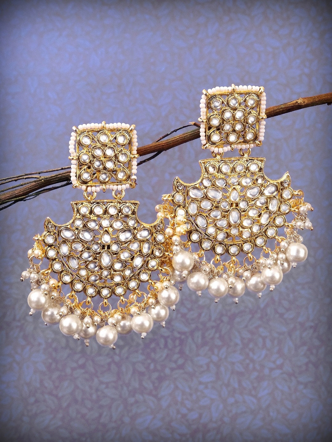 

Crunchy Fashion Gold Plated & White Pearl Classic Contemporary Handcrafted Chandbalis
