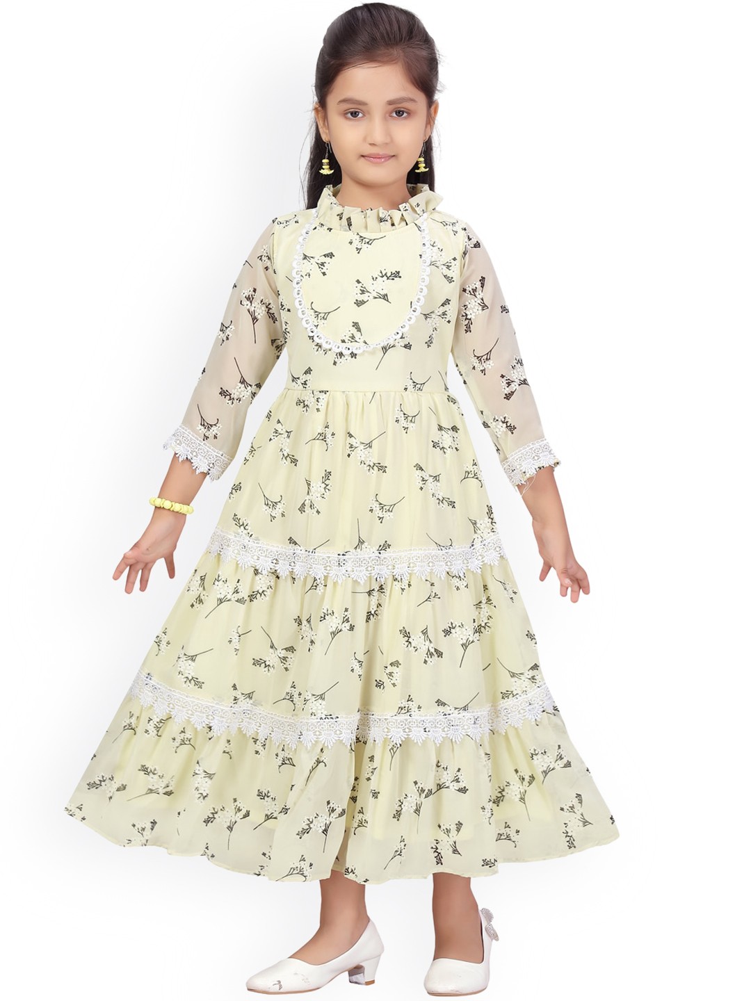 

Aarika Girls Yellow & Green Tiered Printed Maxi Dress