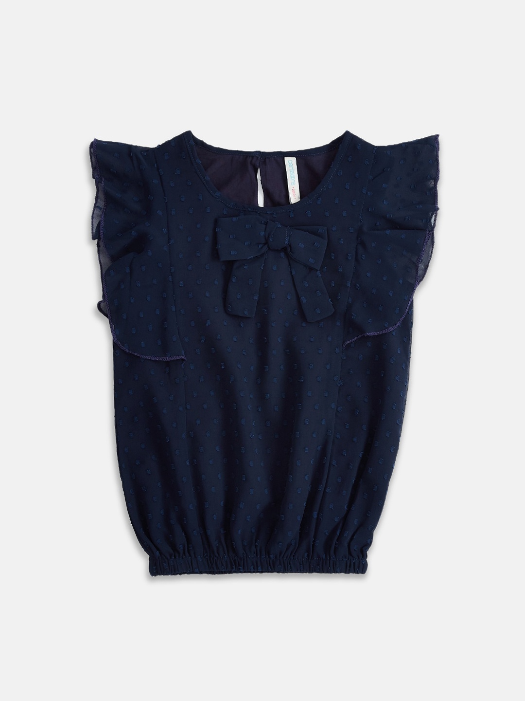 

Pantaloons Junior Navy Blue Pure Silk Georgette Blouson Top