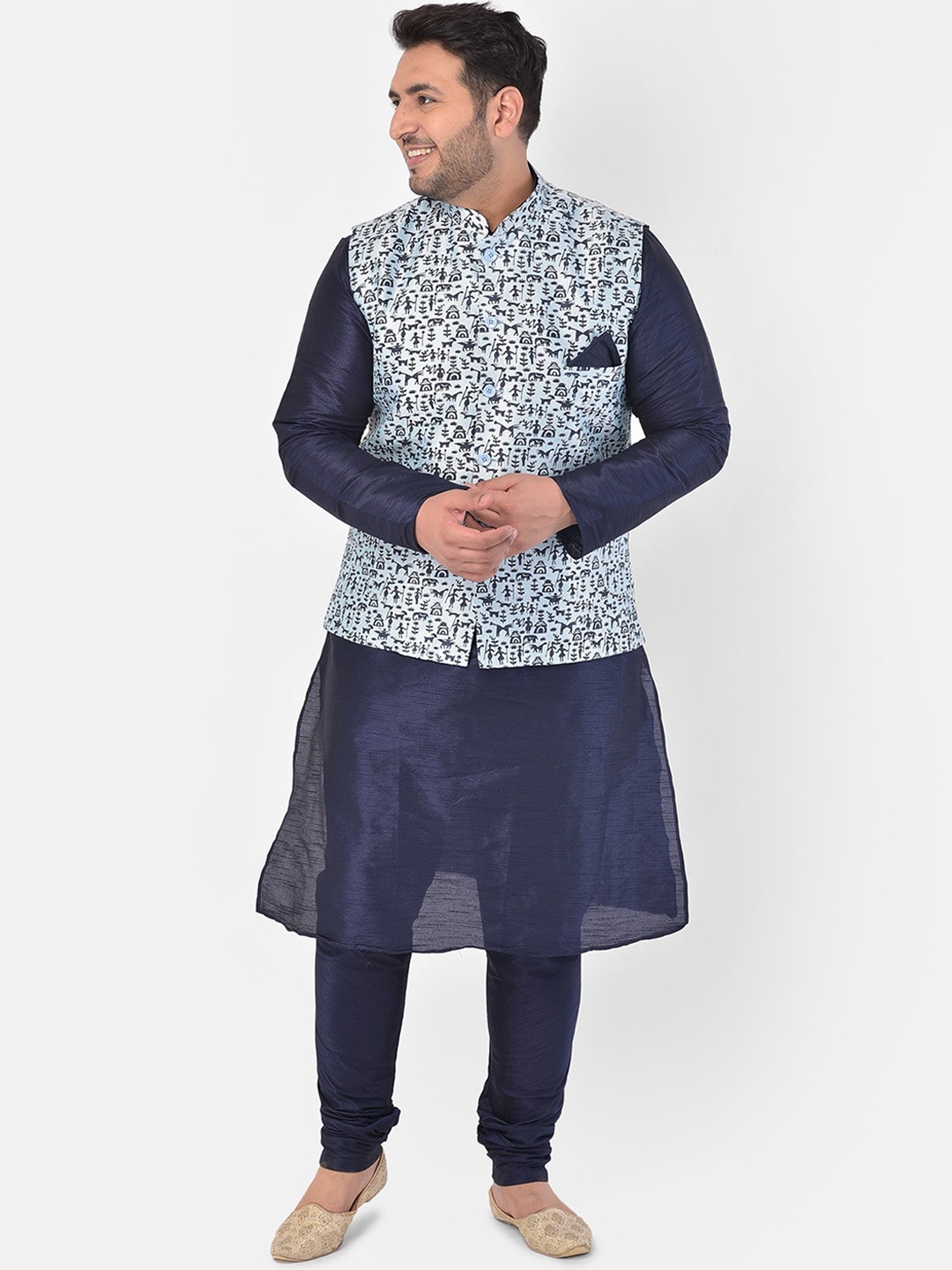 

DEYANN PLUS Men Navy Blue Regular Dupion Silk Kurta with Pyjamas