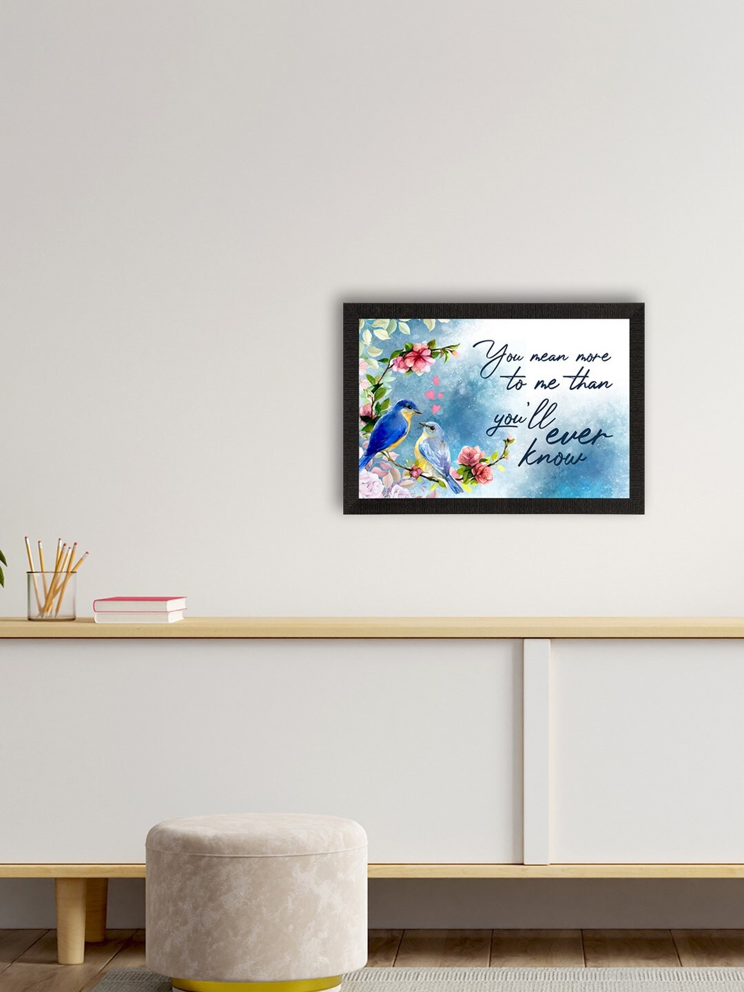 

eCraftIndia Blue & White Love Quote Satin Matte Texture UV Wall Painting